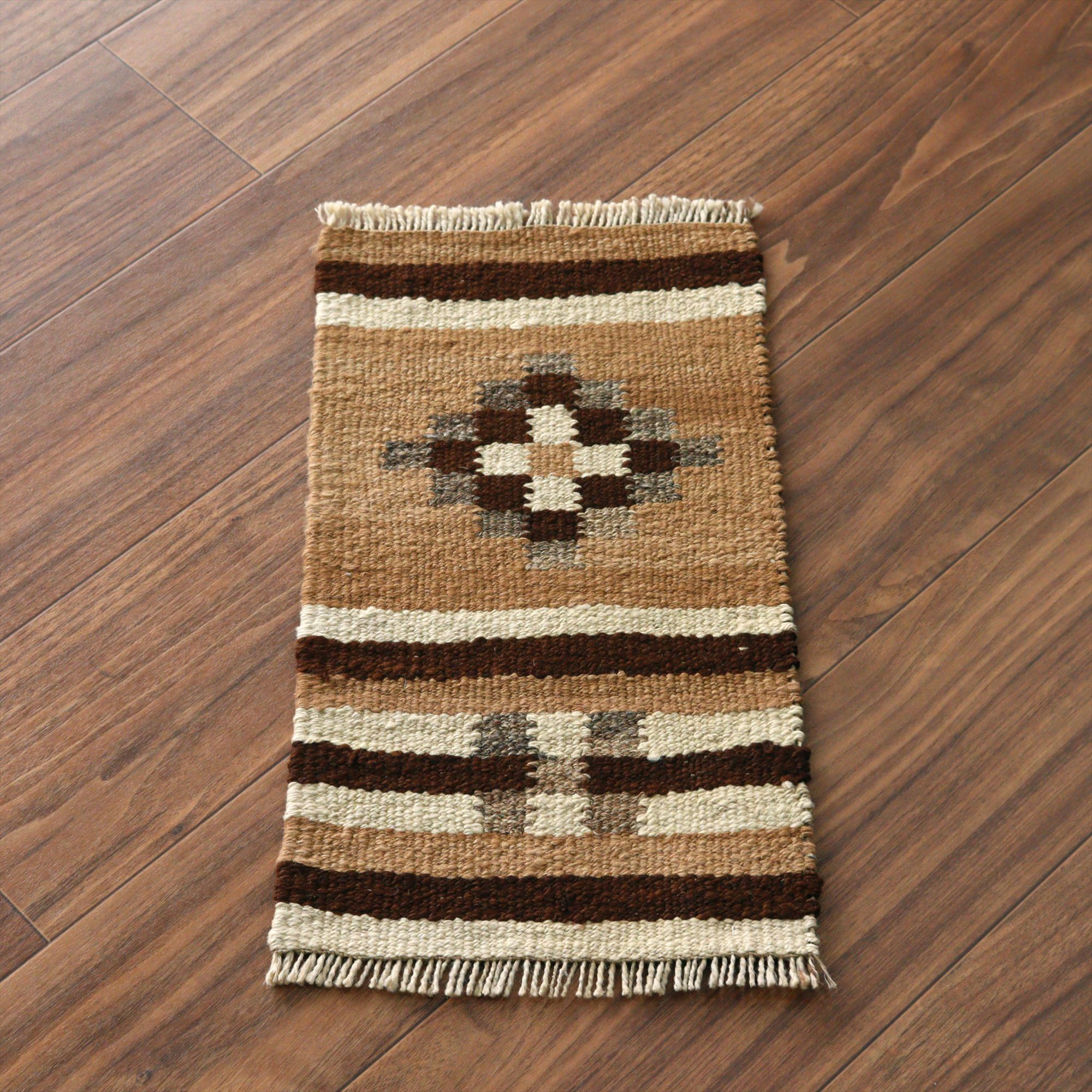 トルコの手織りキリム カルス46×25cm 幾何学モチーフ ブラウン