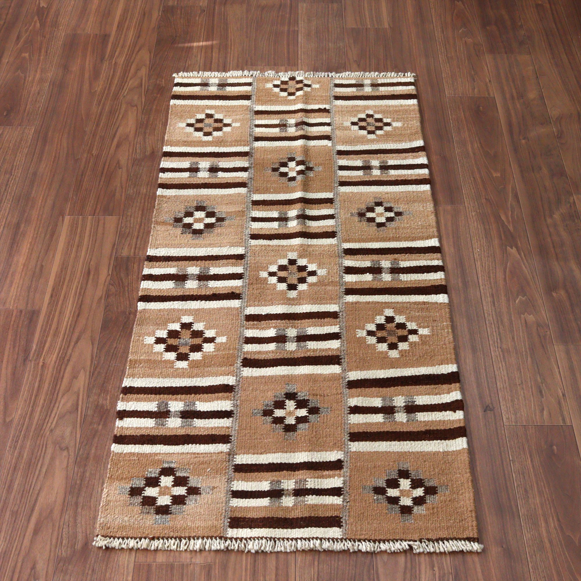 トルコの手織りキリム カルス162×76cm 幾何学モチーフ ブラウン