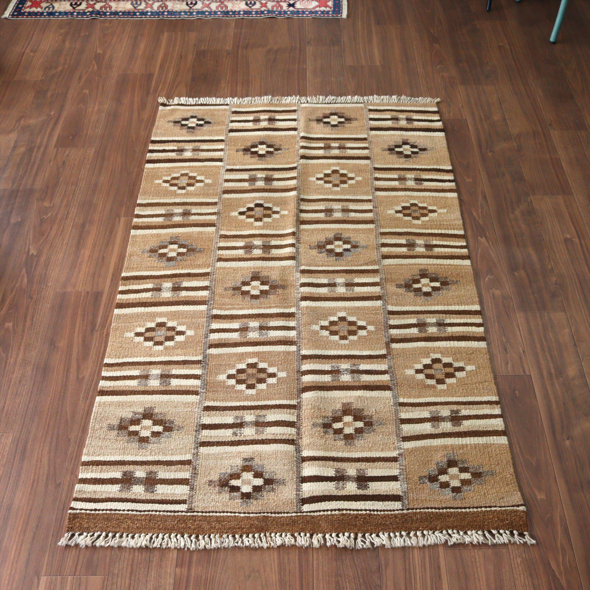 トルコの手織りキリム カルス181×107cm 幾何学モチーフ ブラウン