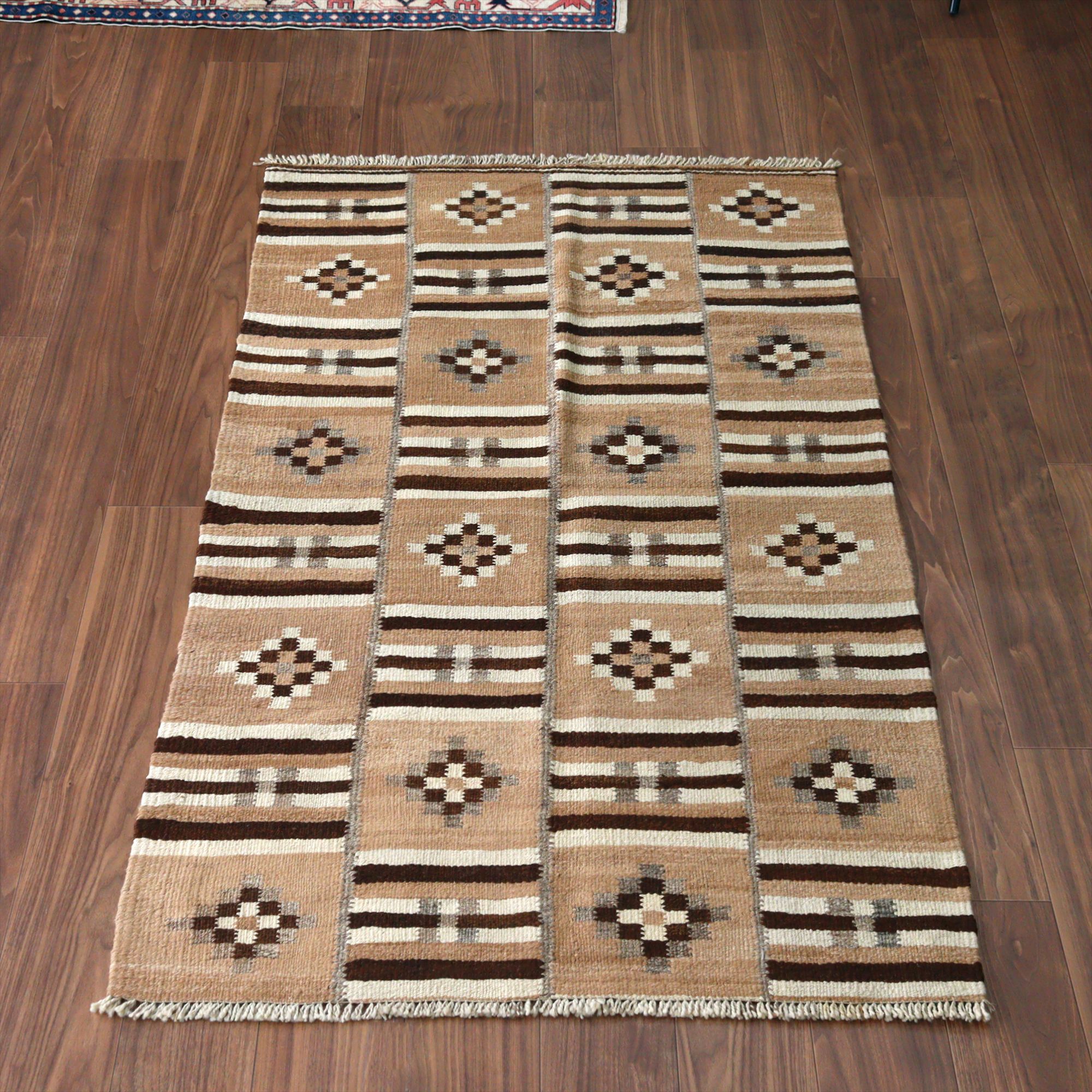 トルコの手織りキリム カルス172×100cm 幾何学モチーフ ブラウン