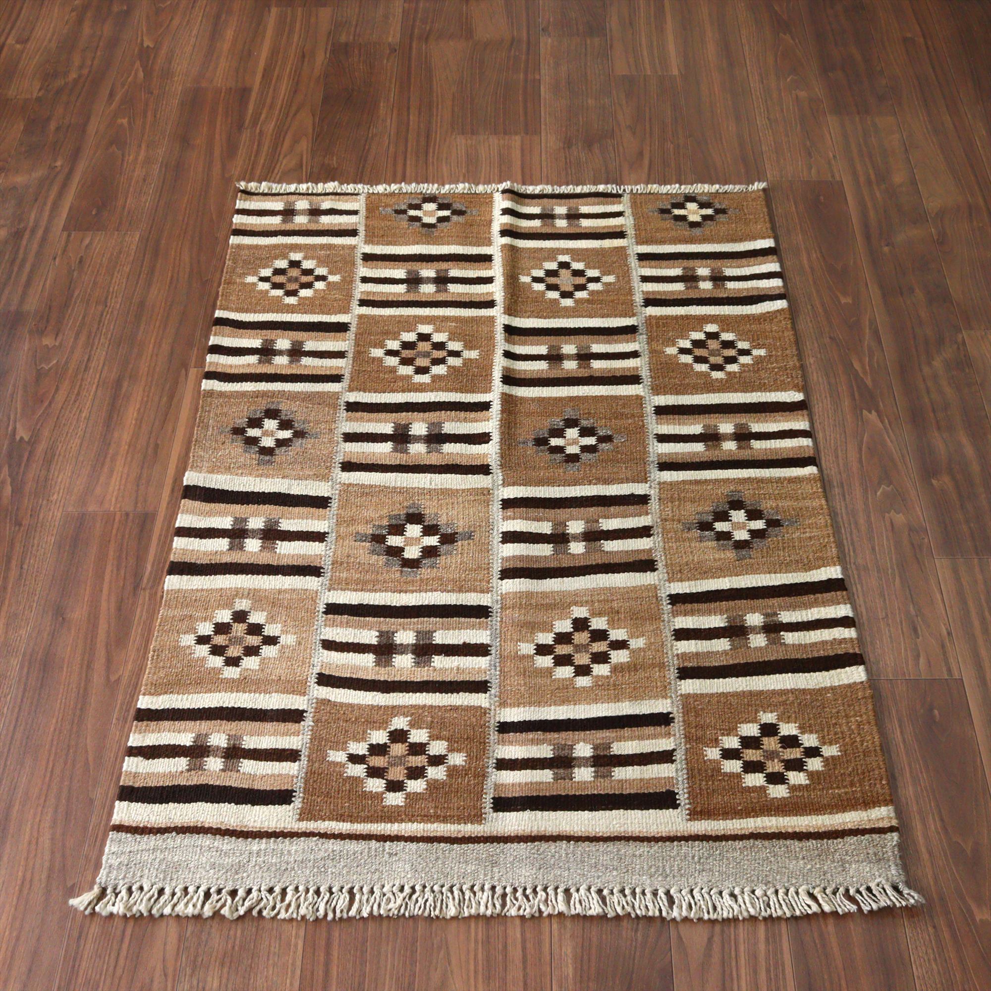 トルコの手織りキリム カルス152×103cm 幾何学モチーフ ブラウン