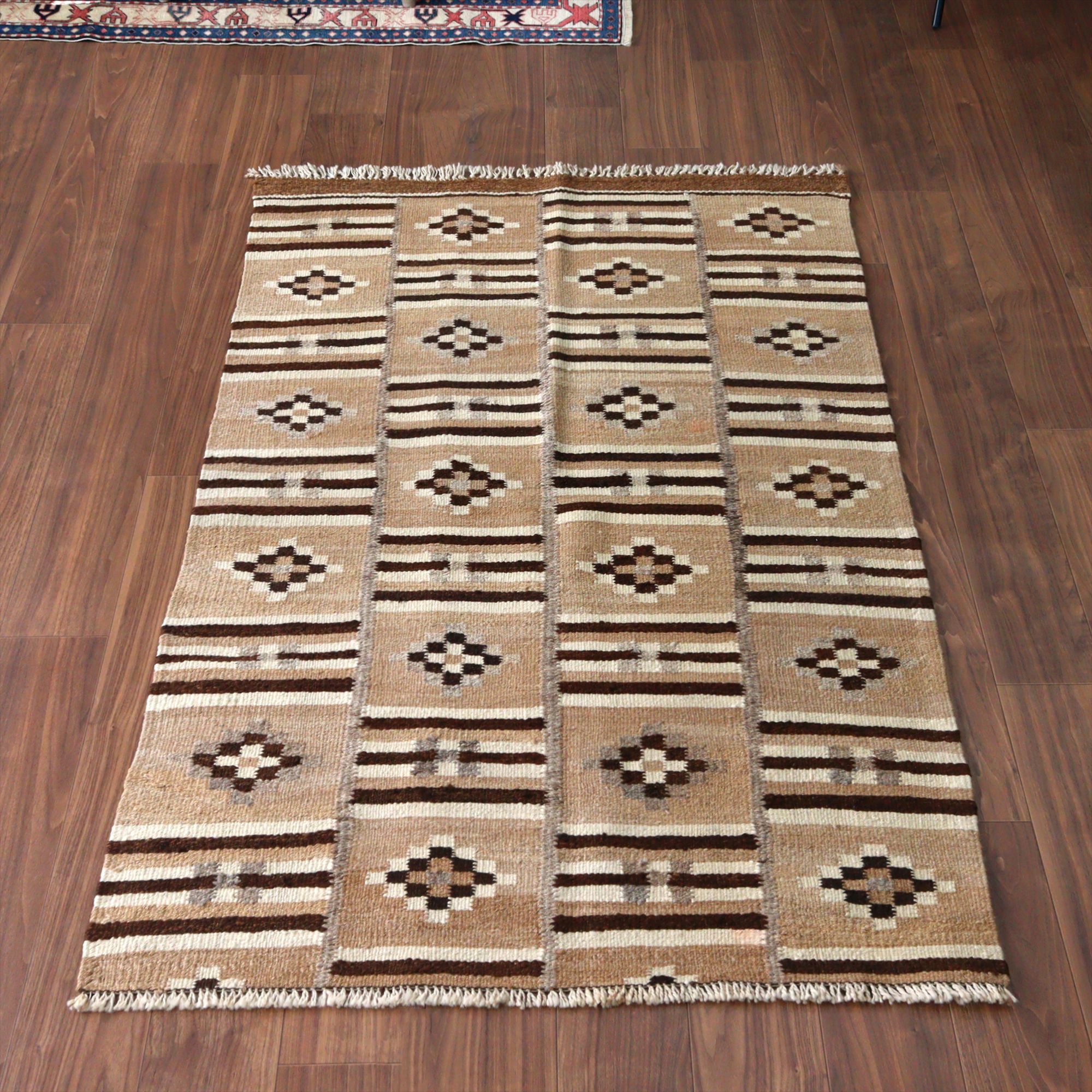 トルコの手織りキリム カルス176×109cm 幾何学モチーフ ブラウン