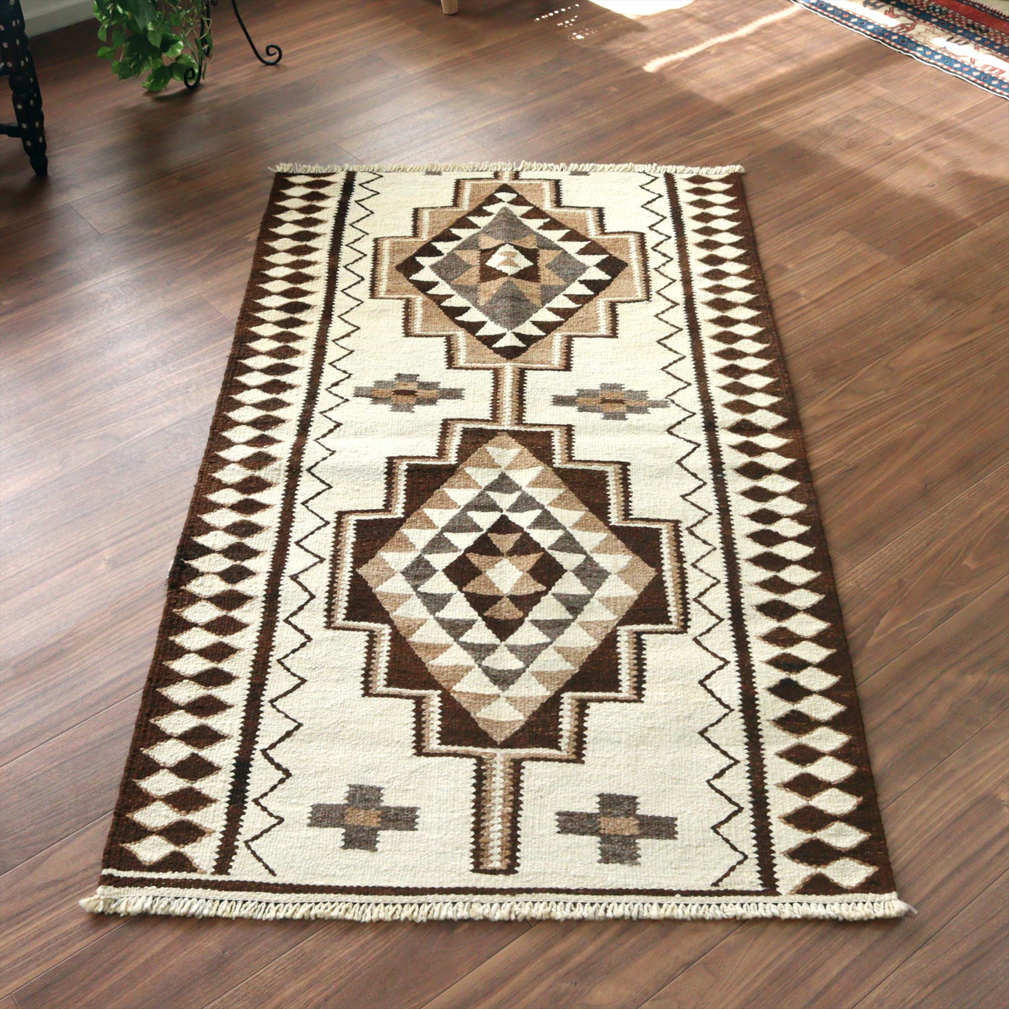 トルコの手織りキリム カルス167×96cm メダリオンと幾何学モチーフ