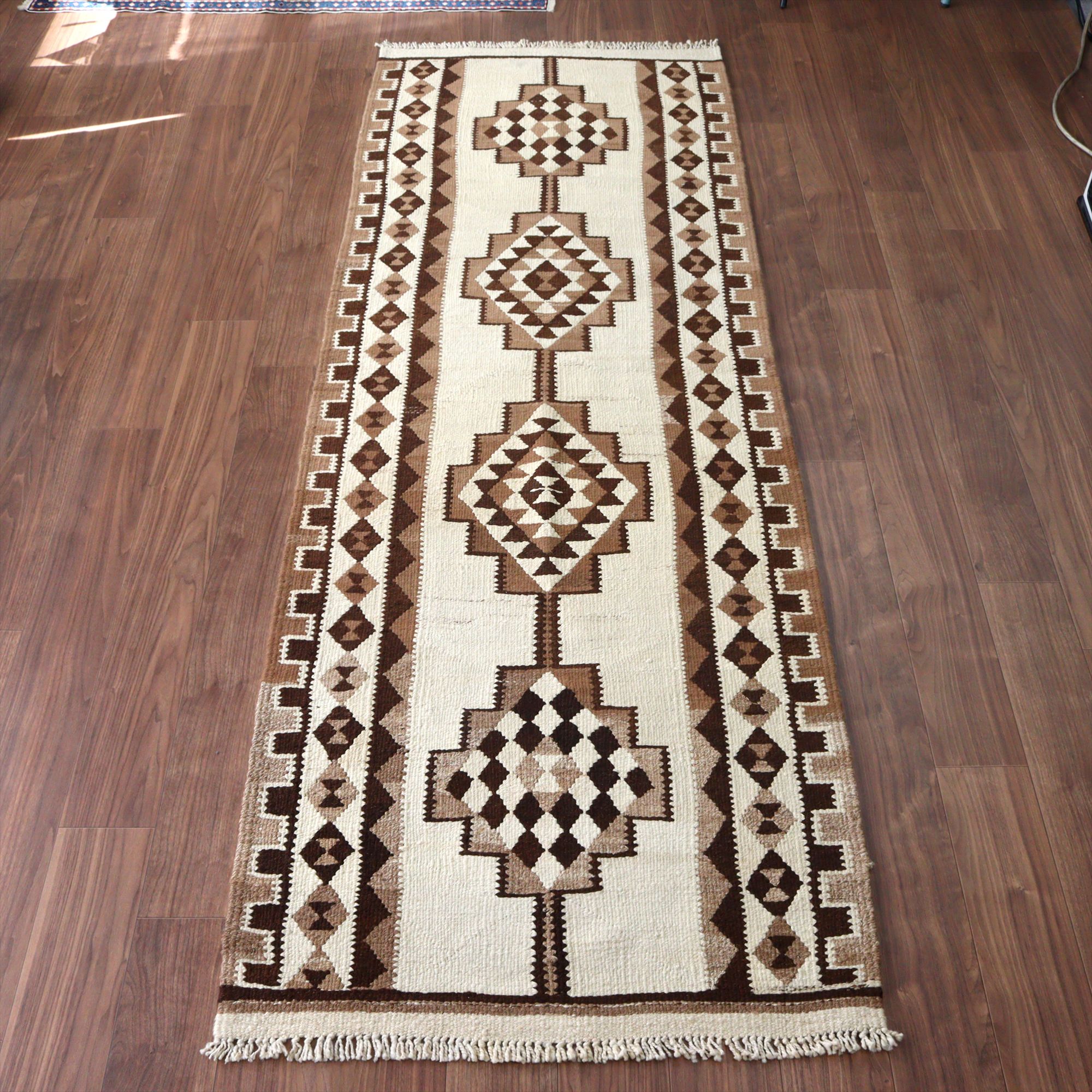 トルコの手織りキリム カルス277×96cm メダリオンと幾何学モチーフ