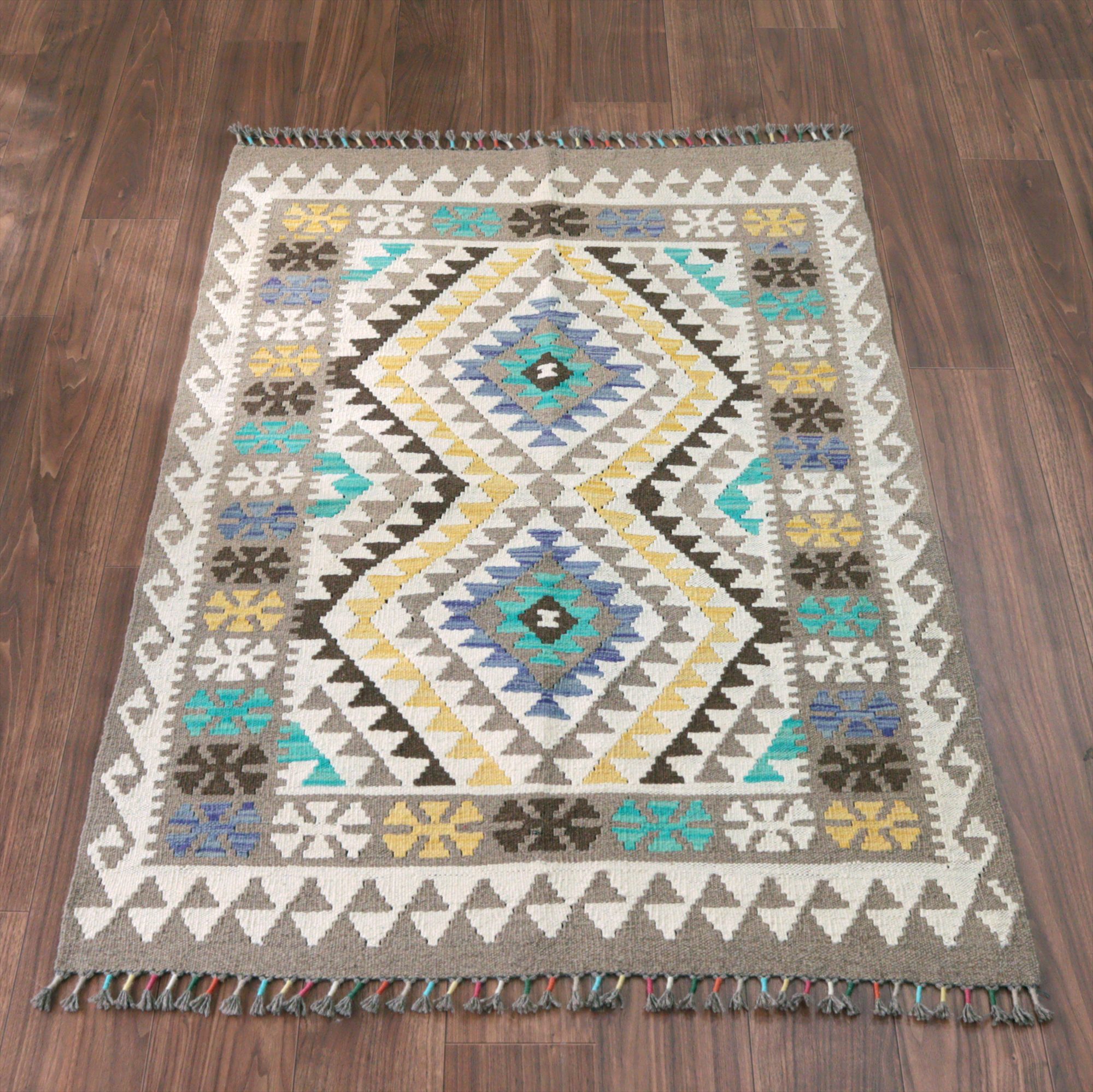 モノトーン シンプルな手織りキリム152×102cm 幾何学モチーフ アフガンキリム