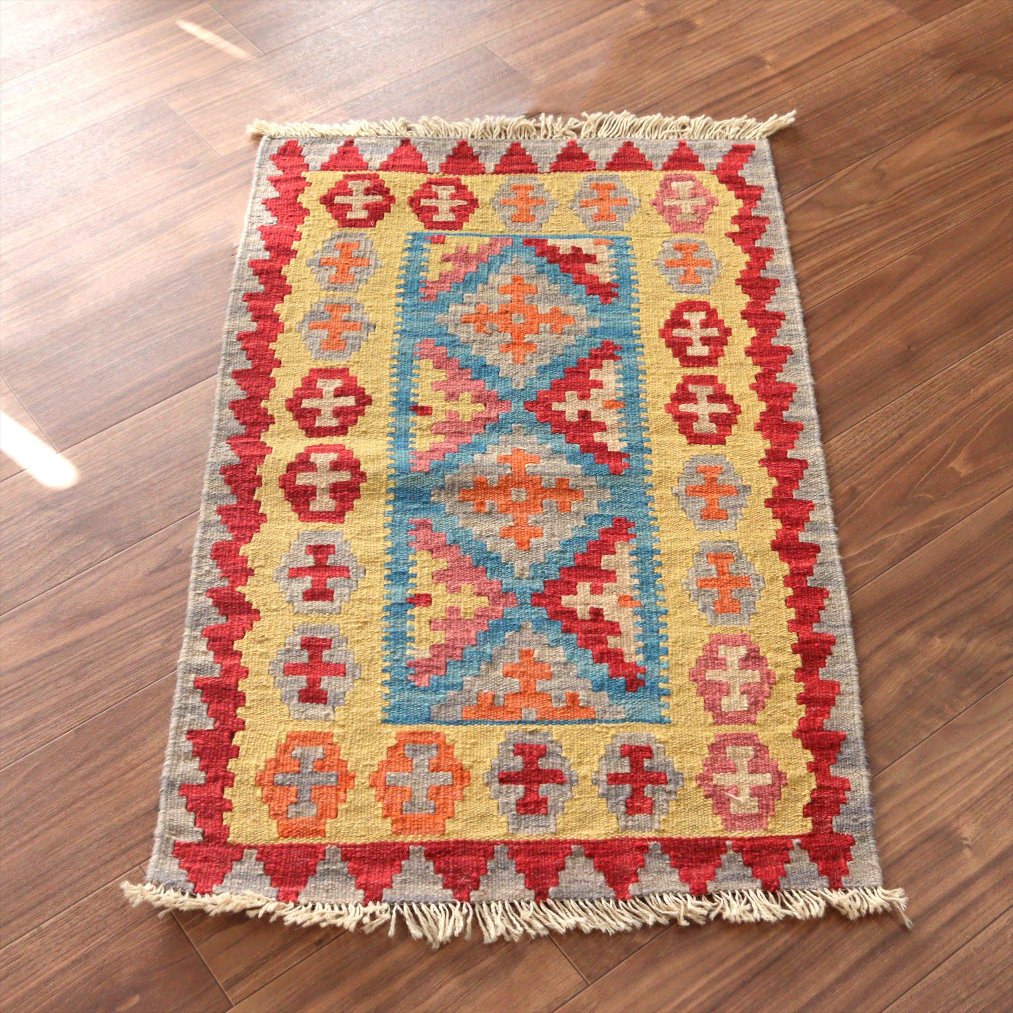 カシュカイキリム イラン 手織り100×61cm カラフルな幾何学モチーフ