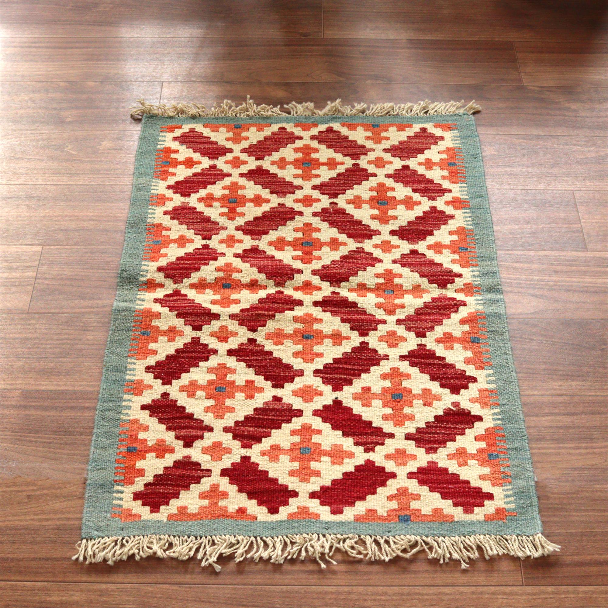 カシュカイキリム イラン 手織り89×61cm カラフルな幾何学モチーフ