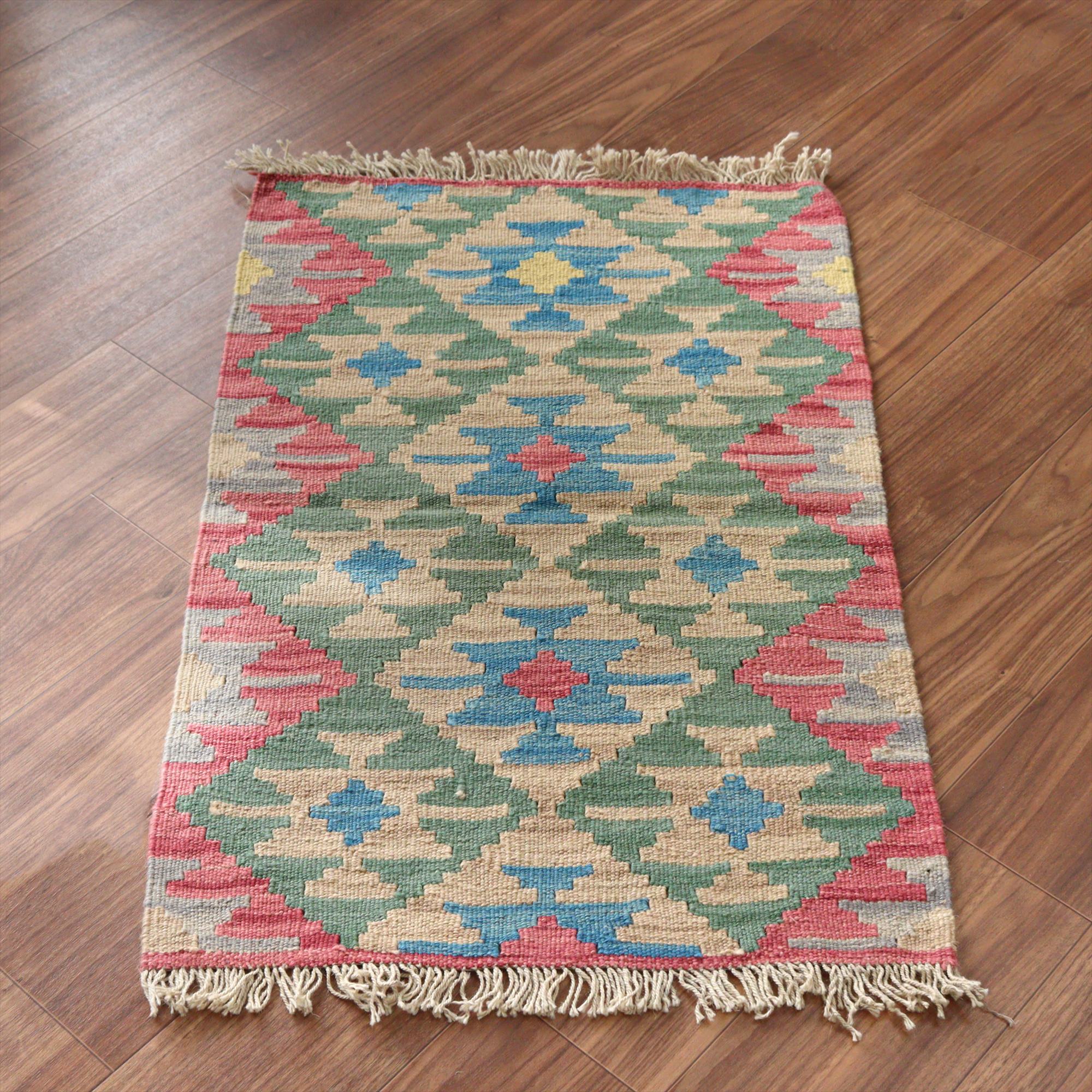 カシュカイキリム イラン 手織り98×61cm カラフルな幾何学モチーフ