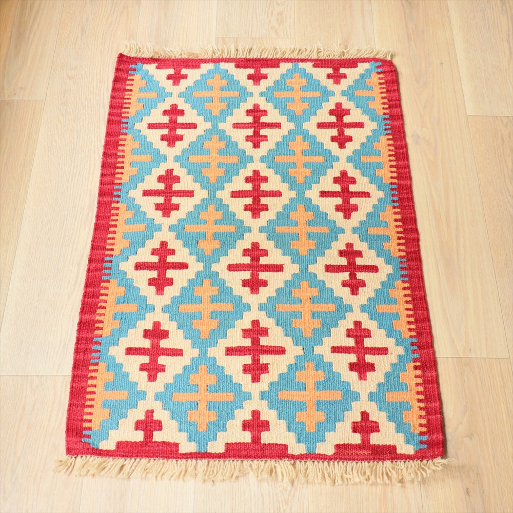 イラン手織りキリム カシュカイキリム  94×62cm カラフルな幾何学モチーフ
