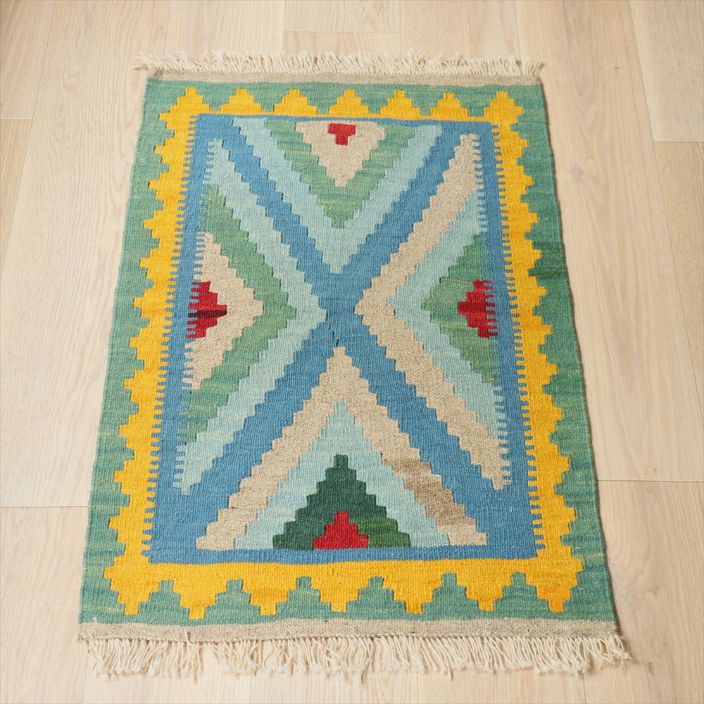 イラン手織りキリム カシュカイキリム  92×60cm カラフルな幾何学モチーフ