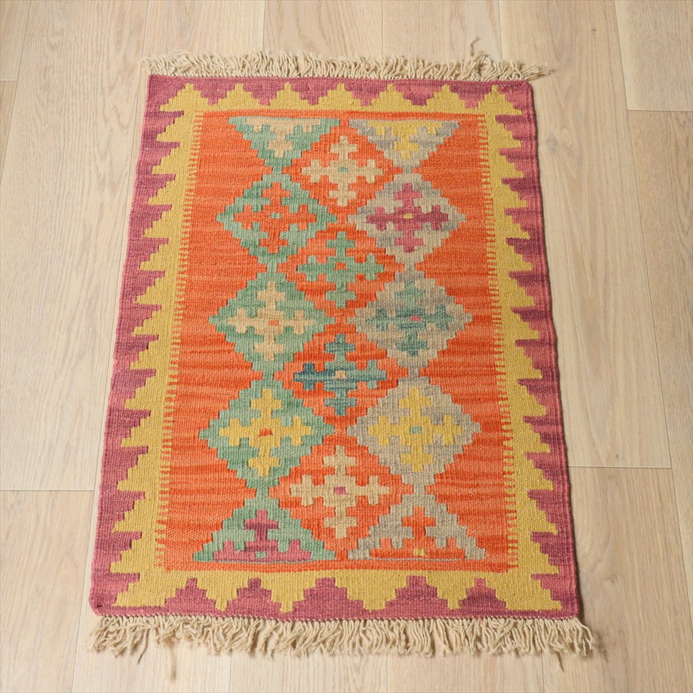 イラン手織りキリム カシュカイキリム  83×59cm カラフルな幾何学モチーフ