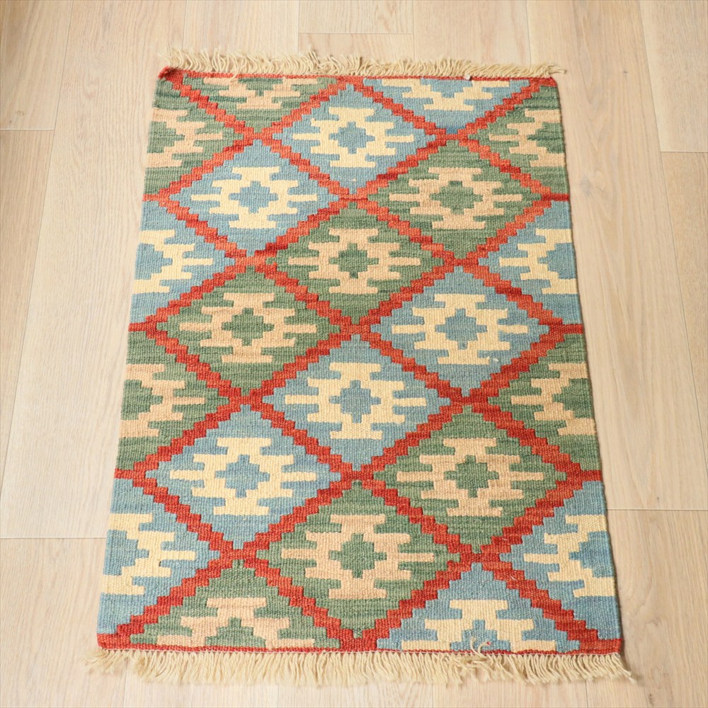 イラン手織りキリム カシュカイキリム  90×62cm カラフルな幾何学モチーフ
