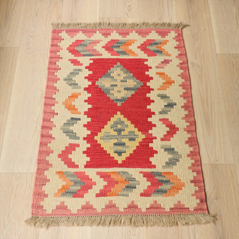 イラン手織りキリム カシュカイキリム  95×62cm カラフルな幾何学モチーフ