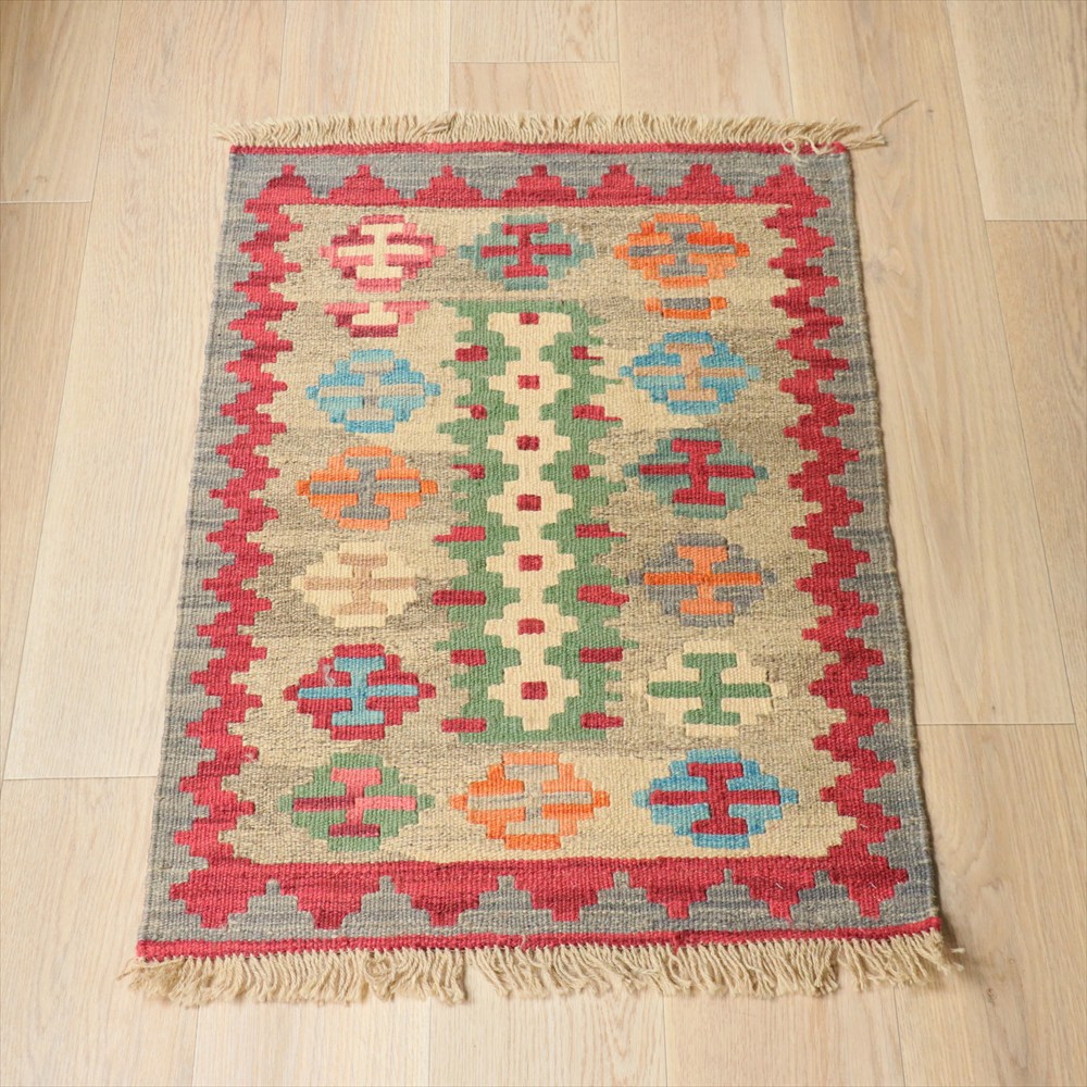 イラン手織りキリム カシュカイキリム  89×64cm カラフルな幾何学モチーフ