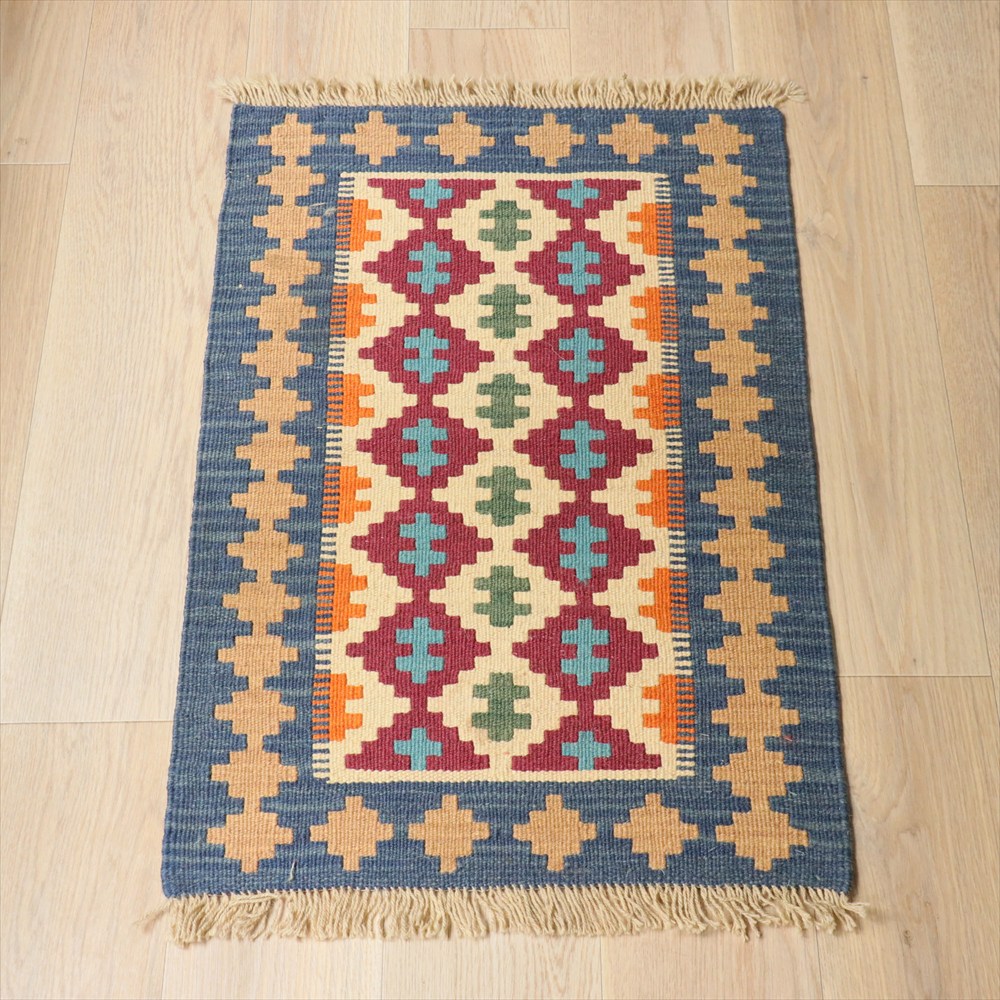イラン手織りキリム カシュカイキリム  89×60cm カラフルな幾何学モチーフ