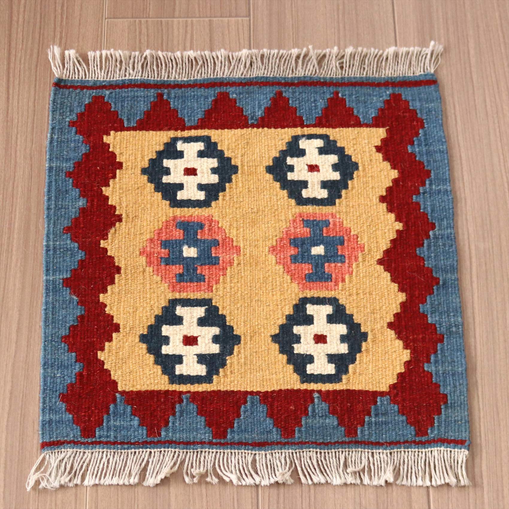 手織りキリム ミニキリム　イラン製 40×39cm  カシュカイ族 ブルー