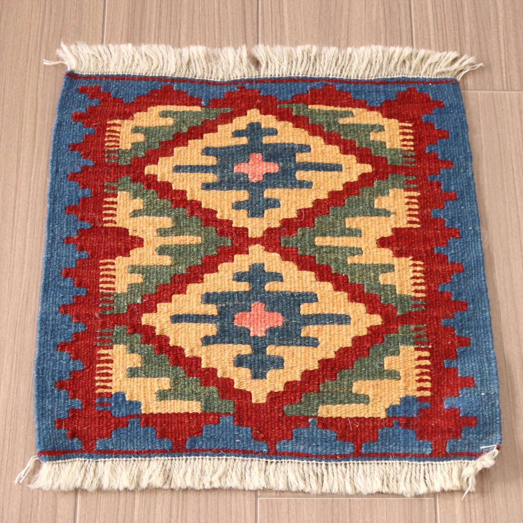 手織りキリム ミニキリム　イラン製 38×40cm  カシュカイ族 ブルー