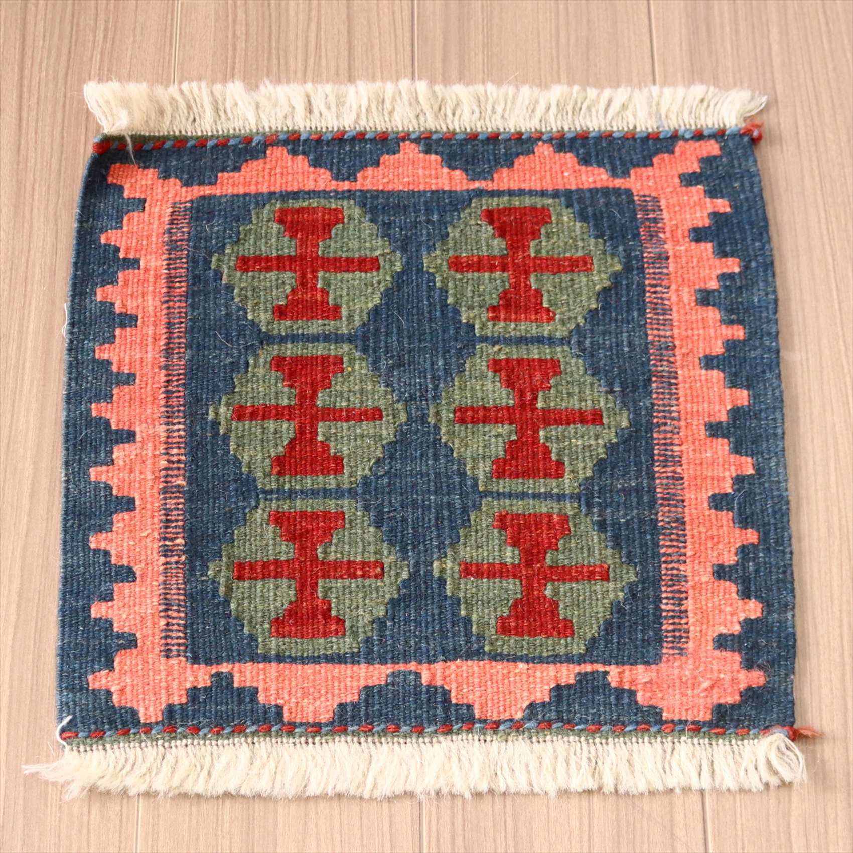 手織りキリム ミニキリム　イラン製 40×42cm  カシュカイ族 ブルー