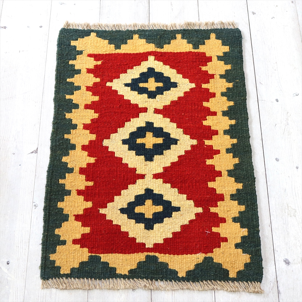 カシュカイ族の手織りキリム・シラーズ 60×40cm 発色のよいカラフルモチーフ