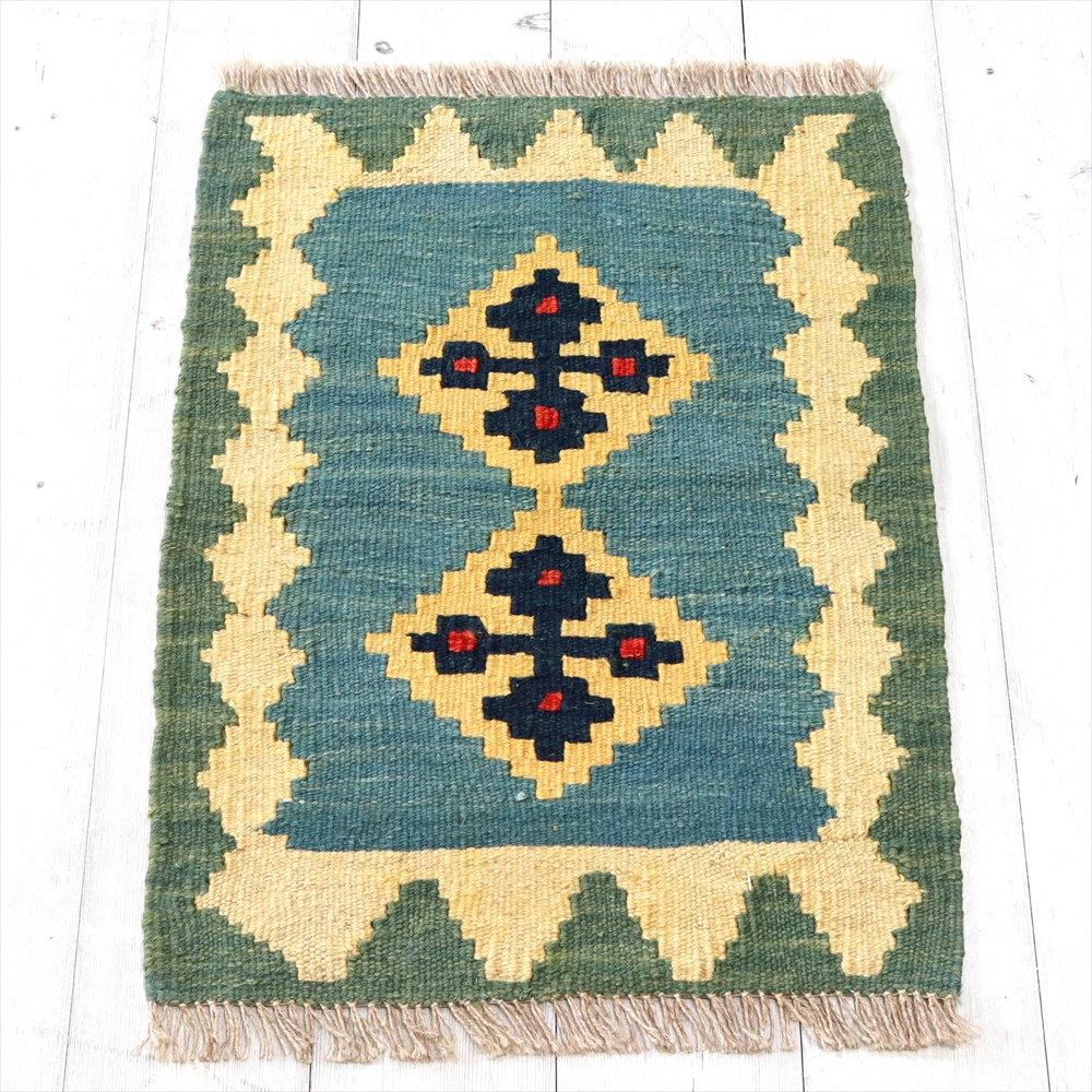 カシュカイ族の手織りキリム・シラーズ 56×40cm 発色のよいカラフルモチーフ