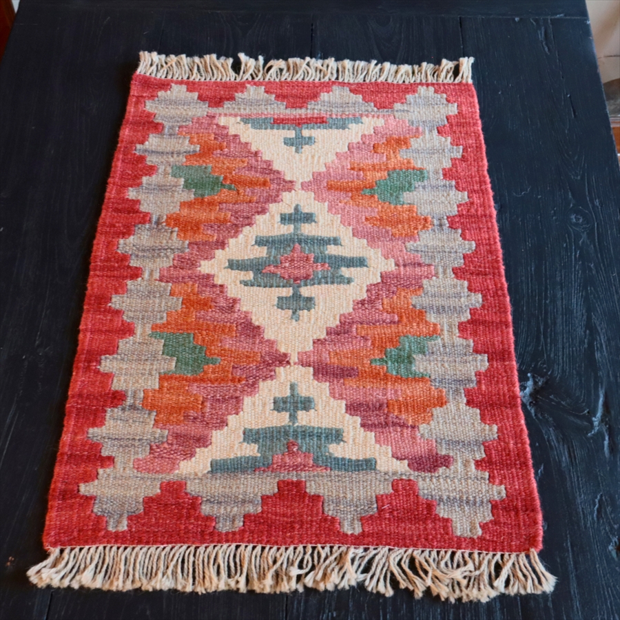 手織りキリム イラン南部シラーズ59×43cm ウール100% 一点もの