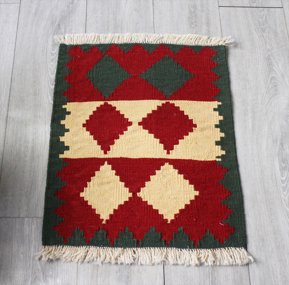 ダスタファリン・草木染のカシュカイキリム57×44cm ミンダーサイズ・カラフルな幾何学モチーフ