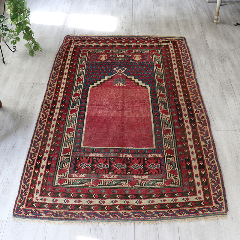 アンティークラグ Turkish rug KONYA　コンヤ・セッヂャーデ193×120cm/ローズピンクのミフラープ