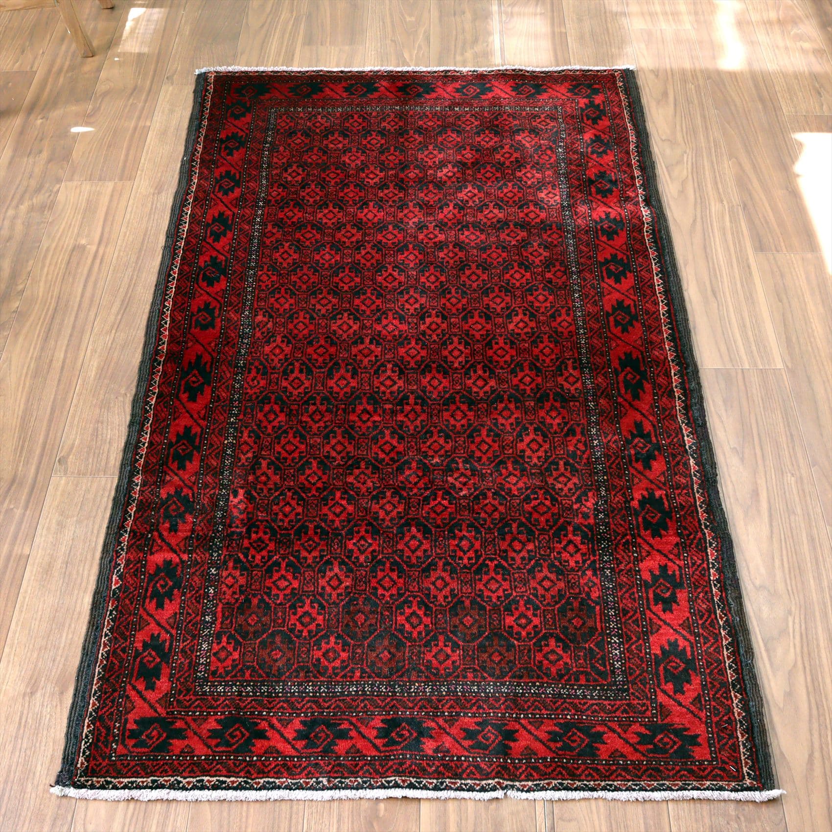 部族絨毯 トライバルラグ 189×97cm 連続する幾何学模様　バルーチ