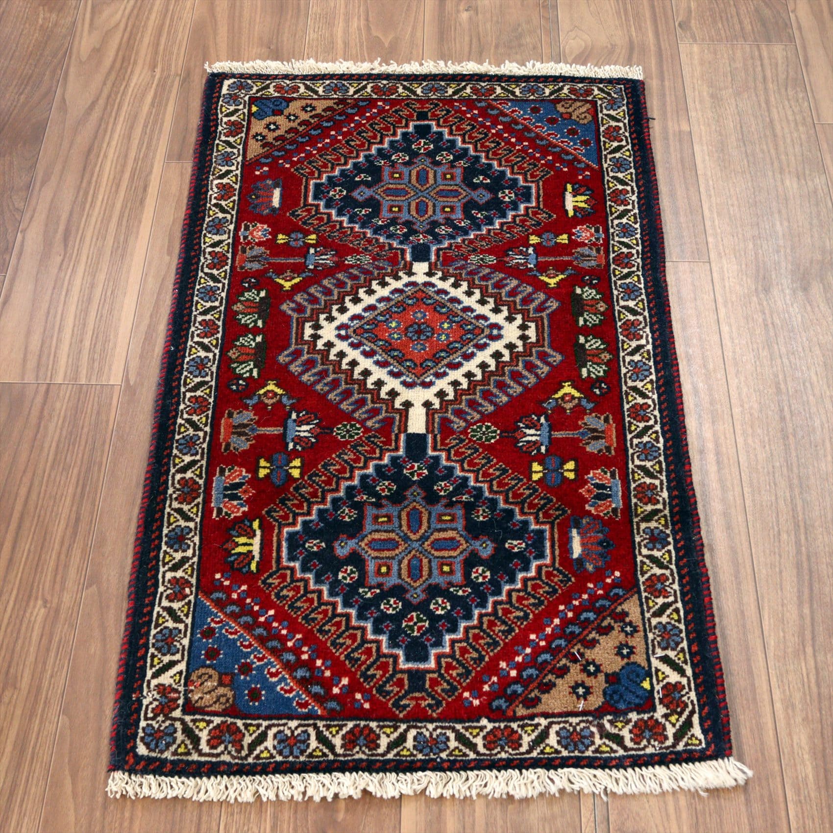 部族絨毯 トライバルラグ 97×62cm ３つのドラゴン　イラン南部ヤラメ