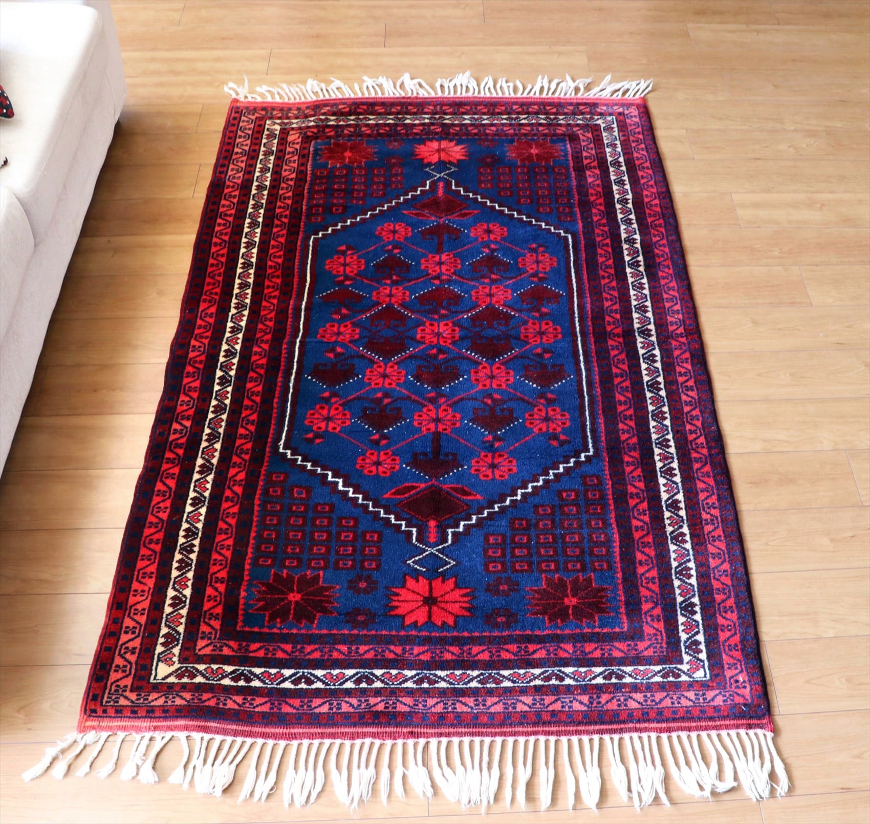 ヤージベディル　トルコ絨毯/トライバルラグ191×113cm ブルー＆レッド
