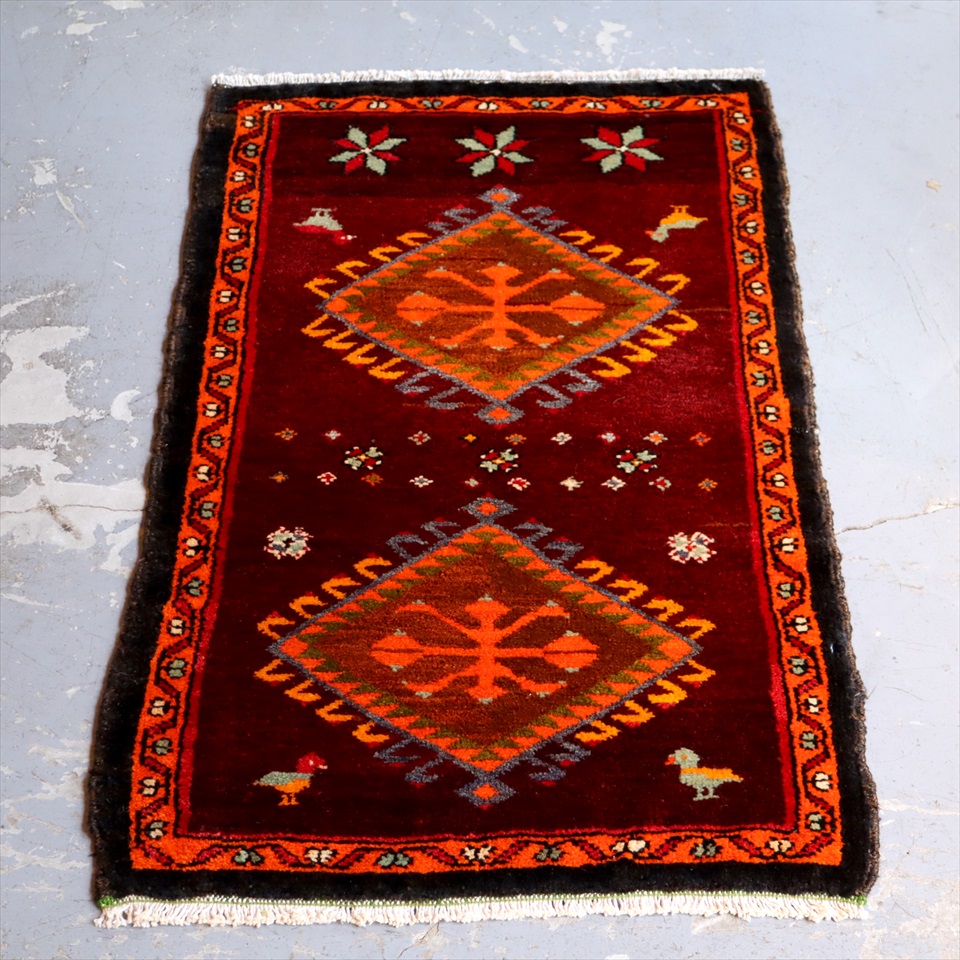 トルコ絨毯　トライバルラグ　ヤストゥク86×54cm シワス　鳥