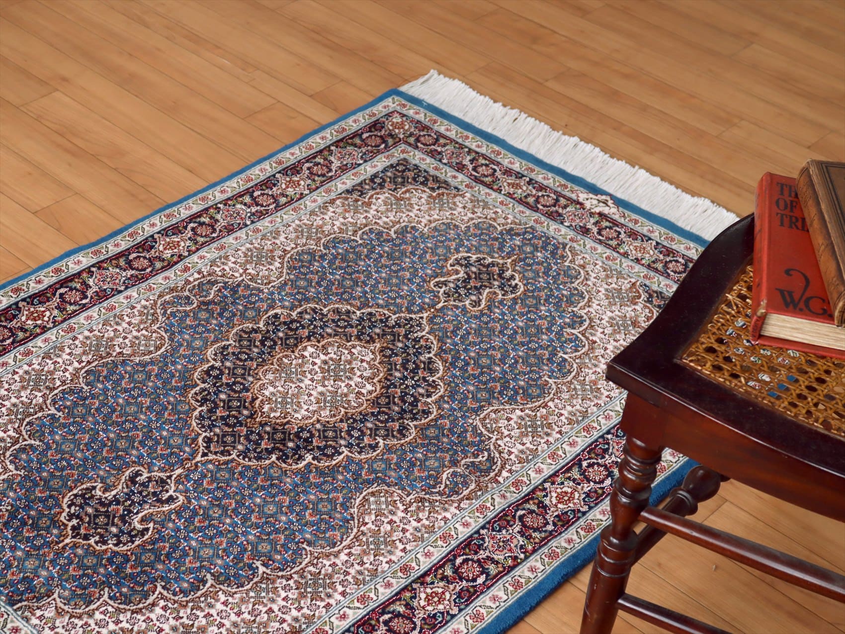 ペルシャ絨毯 タブリーズ産マヒ 玄関マット120×83cm トルコブルー