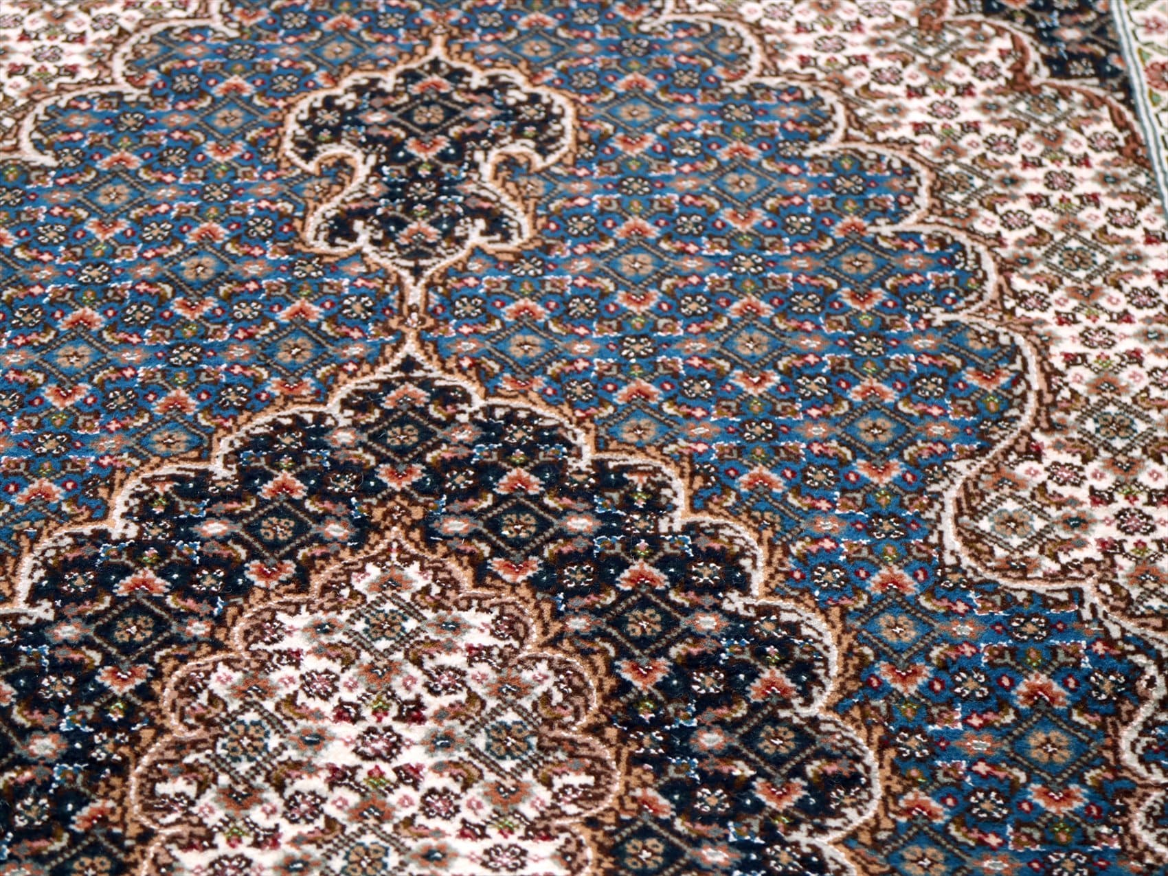 ペルシャ絨毯 タブリーズ産マヒ 玄関マット120×83cm トルコブルー / ネイビー メダリオン・マヒ