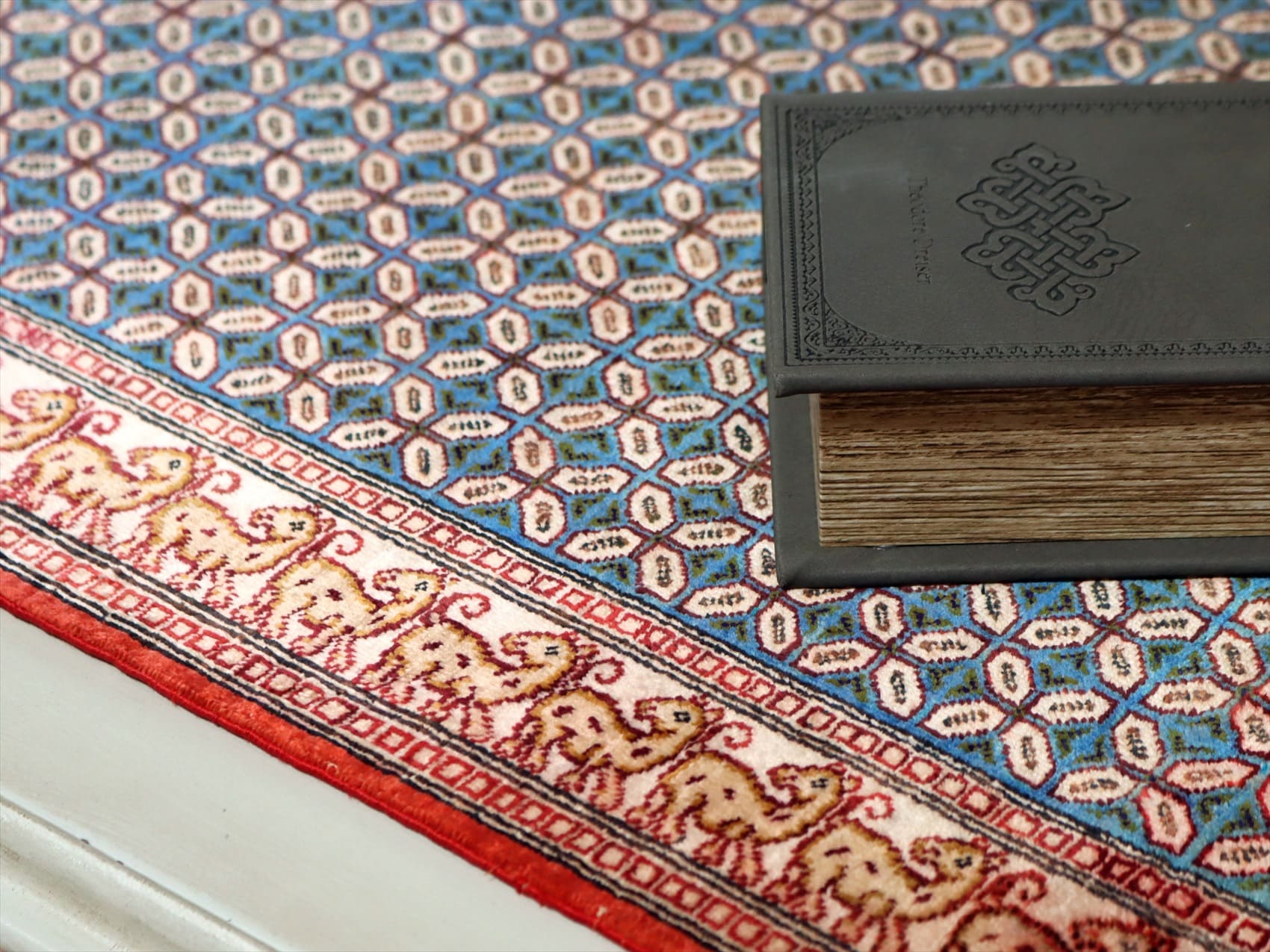 ペルシャ絨毯 クム産90×58cm ターコイズ アイボリー / ガラタバザール