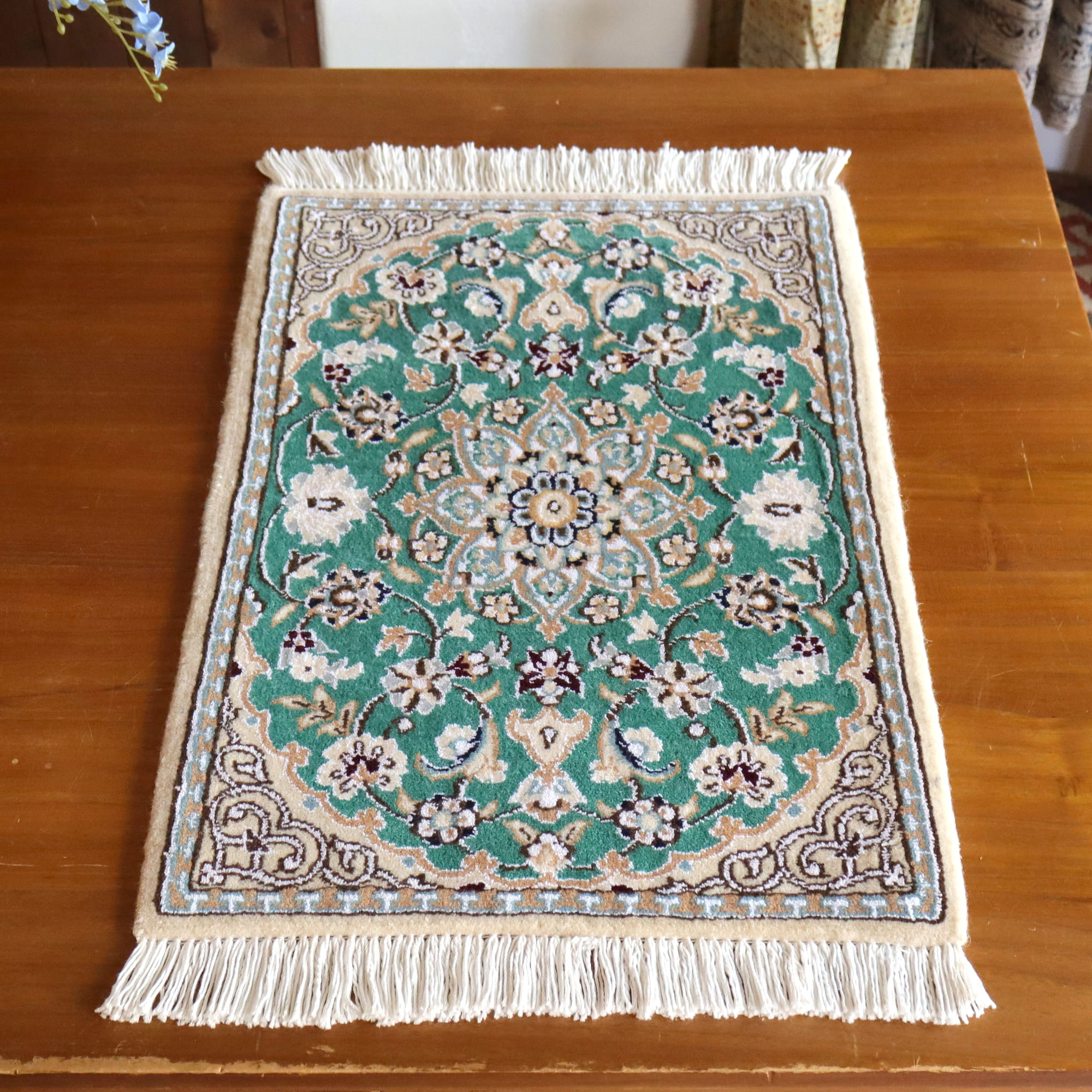 ペルシャ絨毯　ナイン産61×41cm Nain 9La/　エメラルドグリーン
