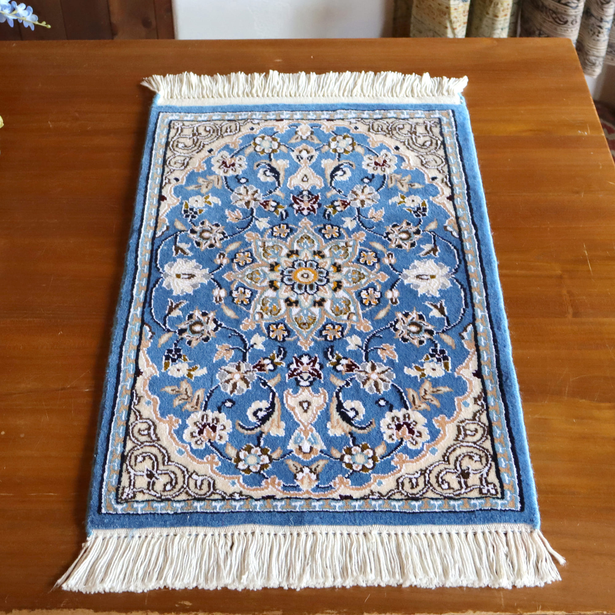 ペルシャ絨毯　ナイン産63×39cm Nain 9La/　オーシャンブルー