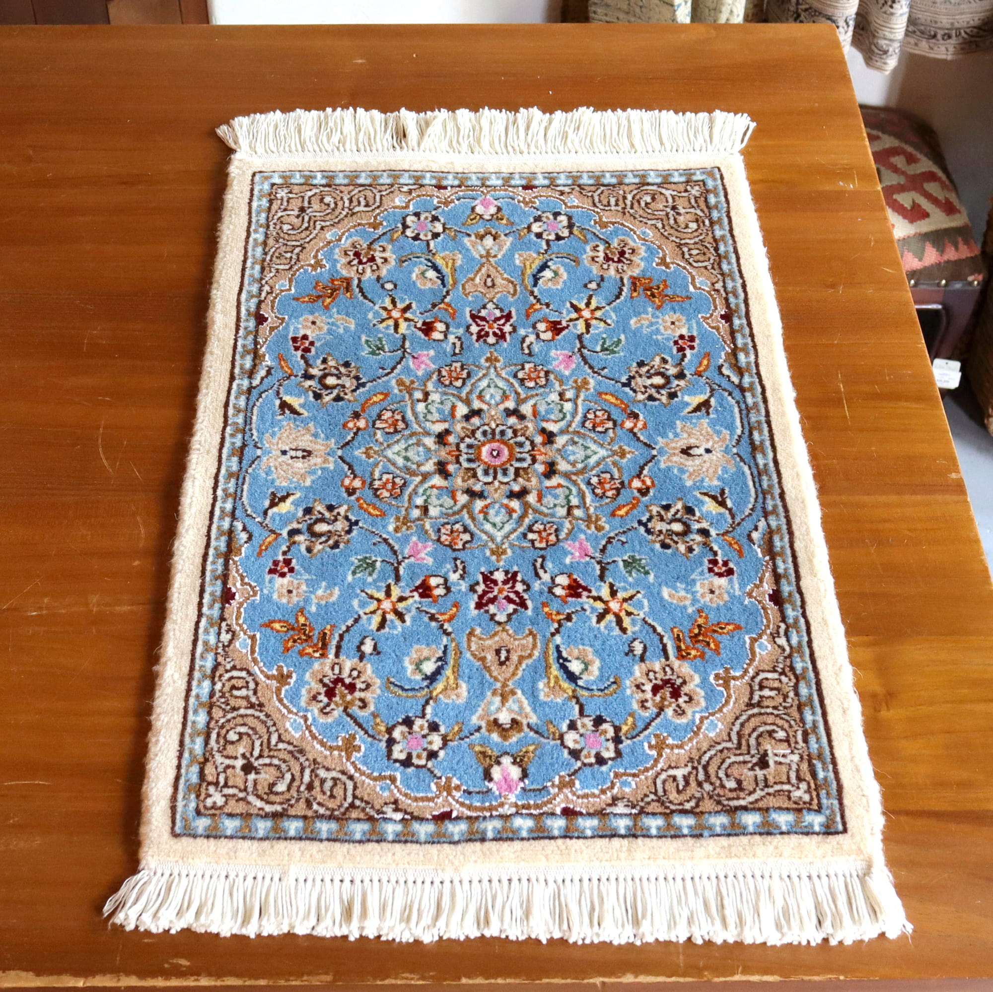 ペルシャ絨毯　ナイン産61×39cm Nain 9La/　ブルー＆ベージュ