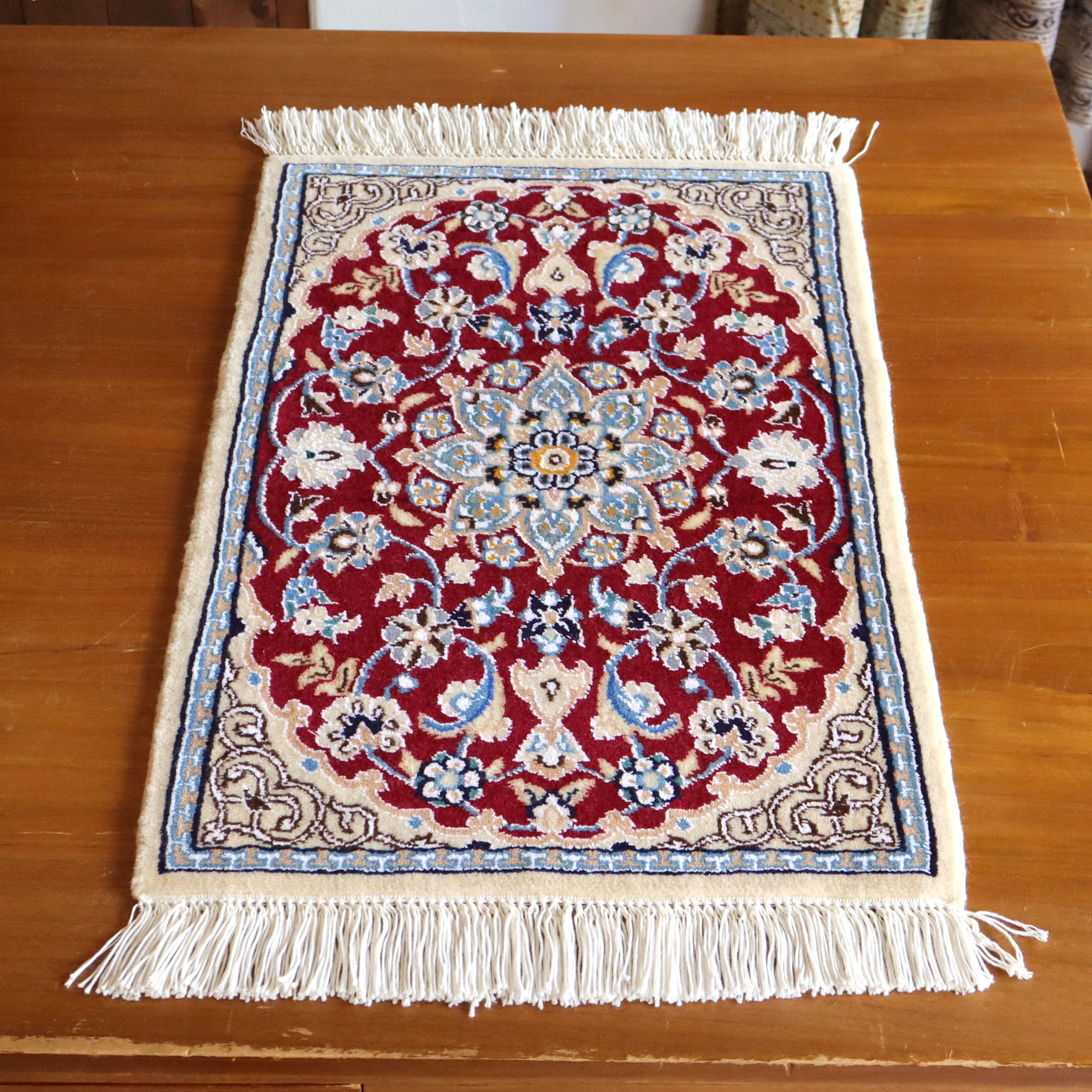 ペルシャ絨毯　ナイン産57×39cm Nain 9La/　ローズレッド