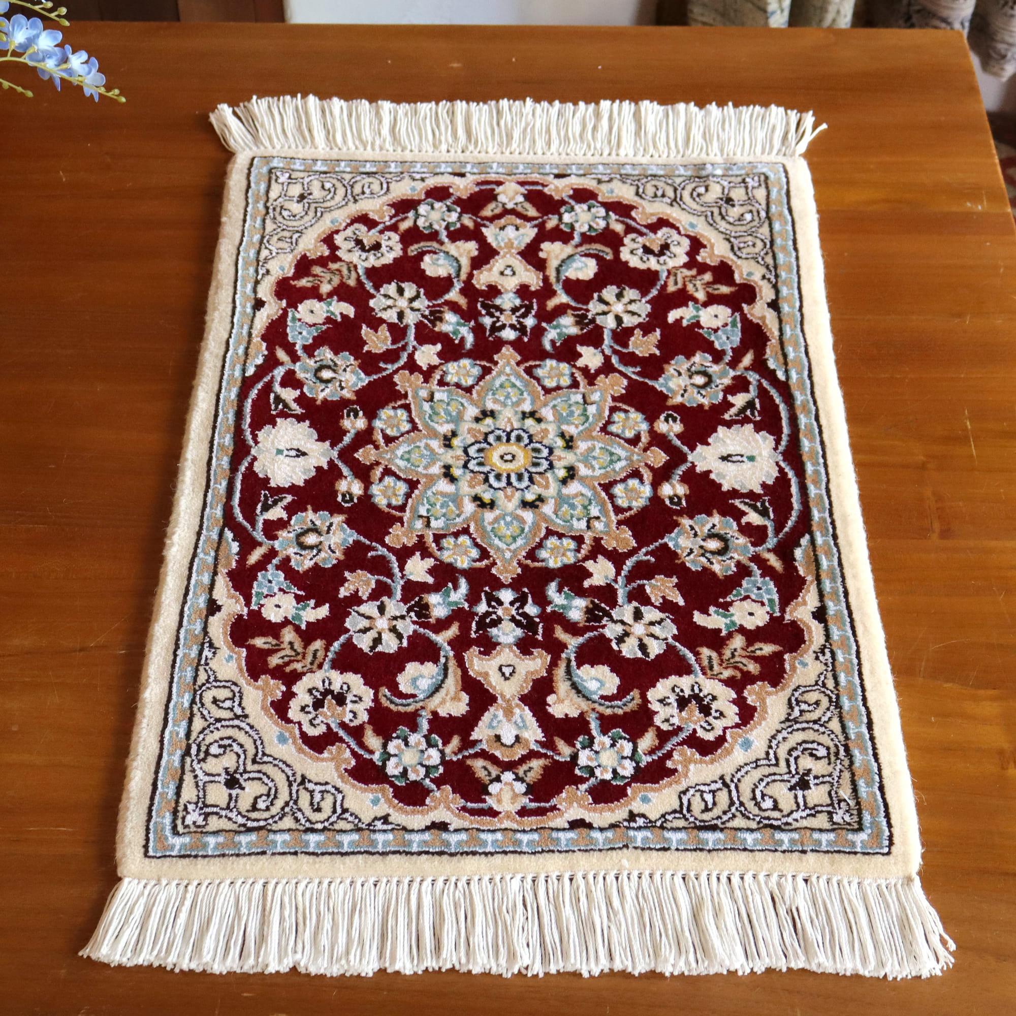 ペルシャ絨毯　ナイン産57×42cm Nain 9La/　レッド＆ベージュ