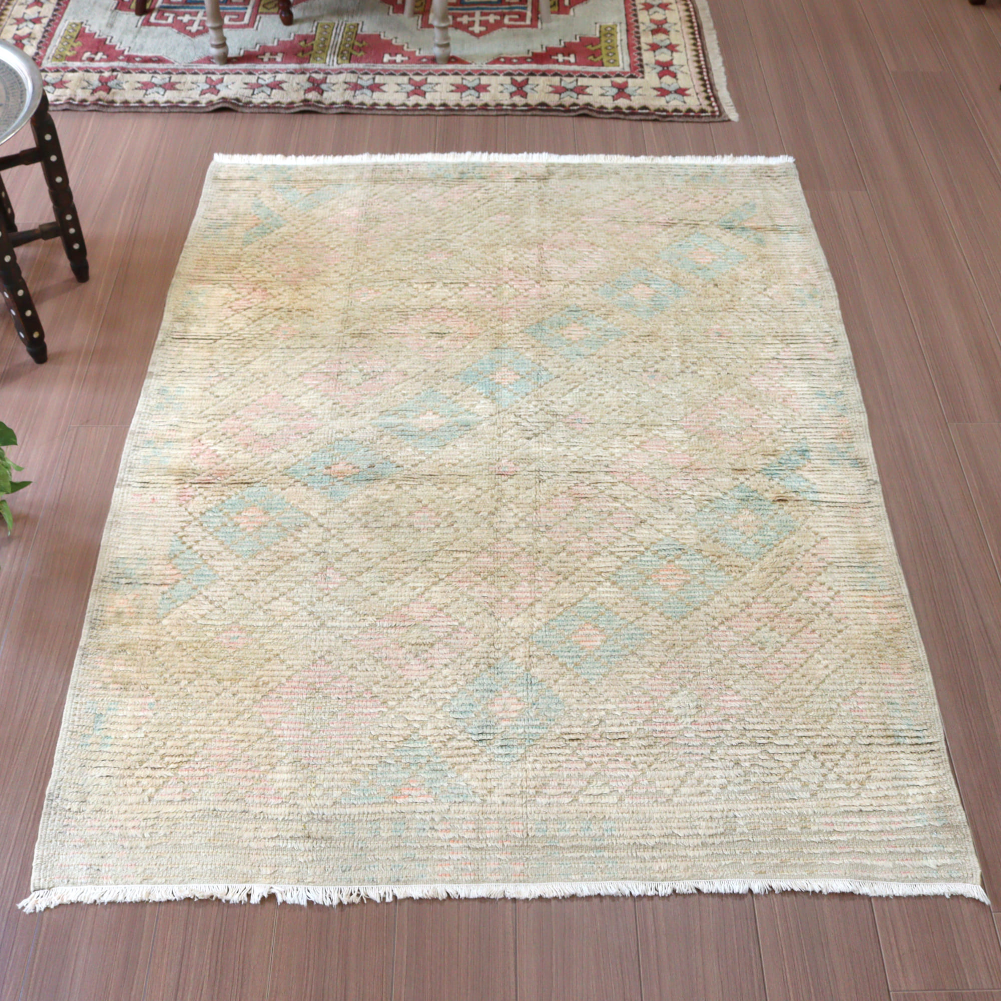 トライバルラグ 手織り絨毯 トルコ166×126cm パステル TULU カッパドキア