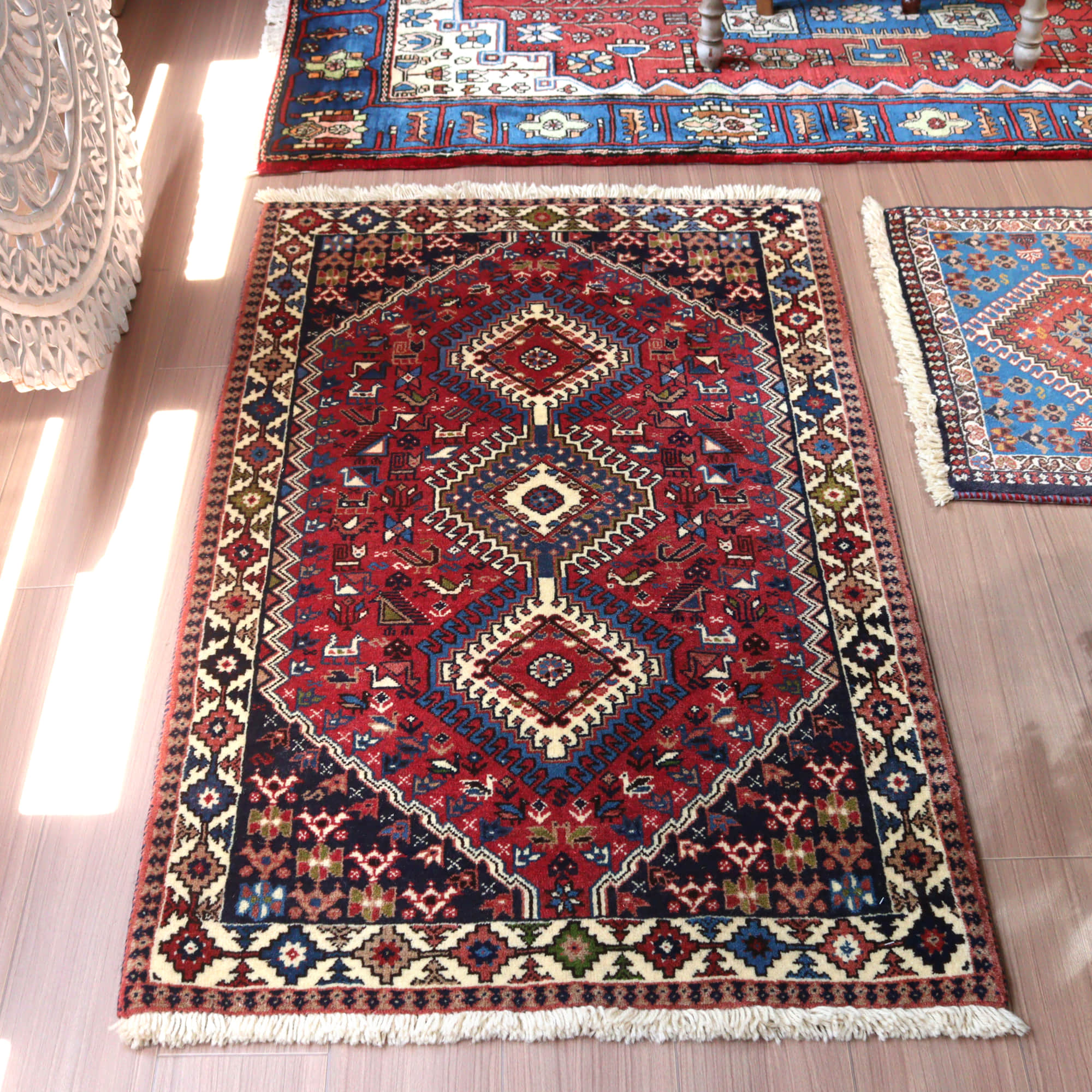 部族絨毯 イラン南部 ヤラメ133×80cm レッド ネイビー