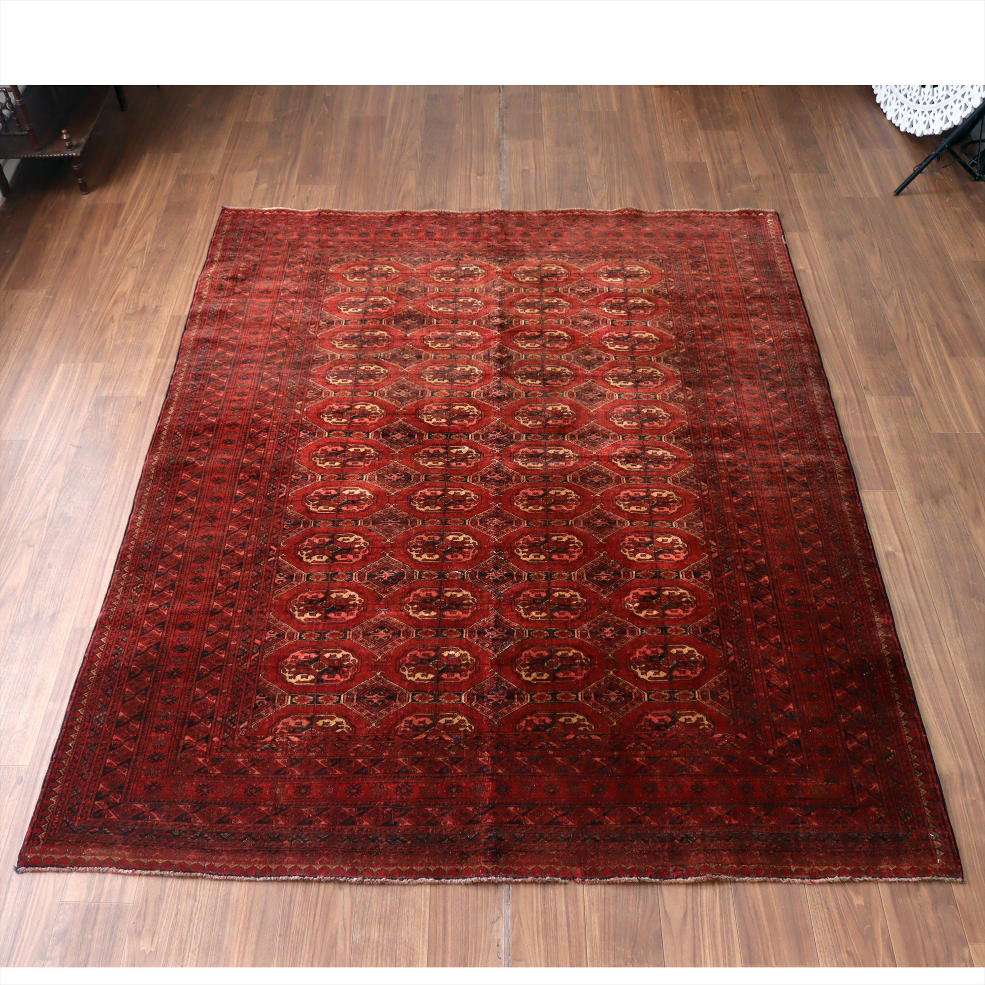 クンドゥズ アフガン絨毯247×196cm 手織りラグ 細かな織りの幾何学モチーフ