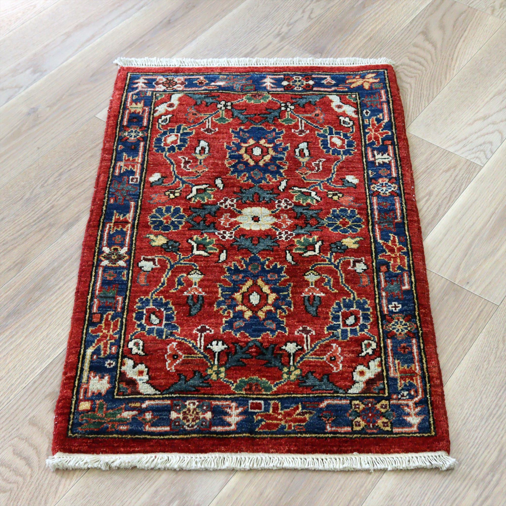 【15%OFF】トルコの手織り絨毯 レッド 草木染98×62cm フラワーデザイン 手織りラグ