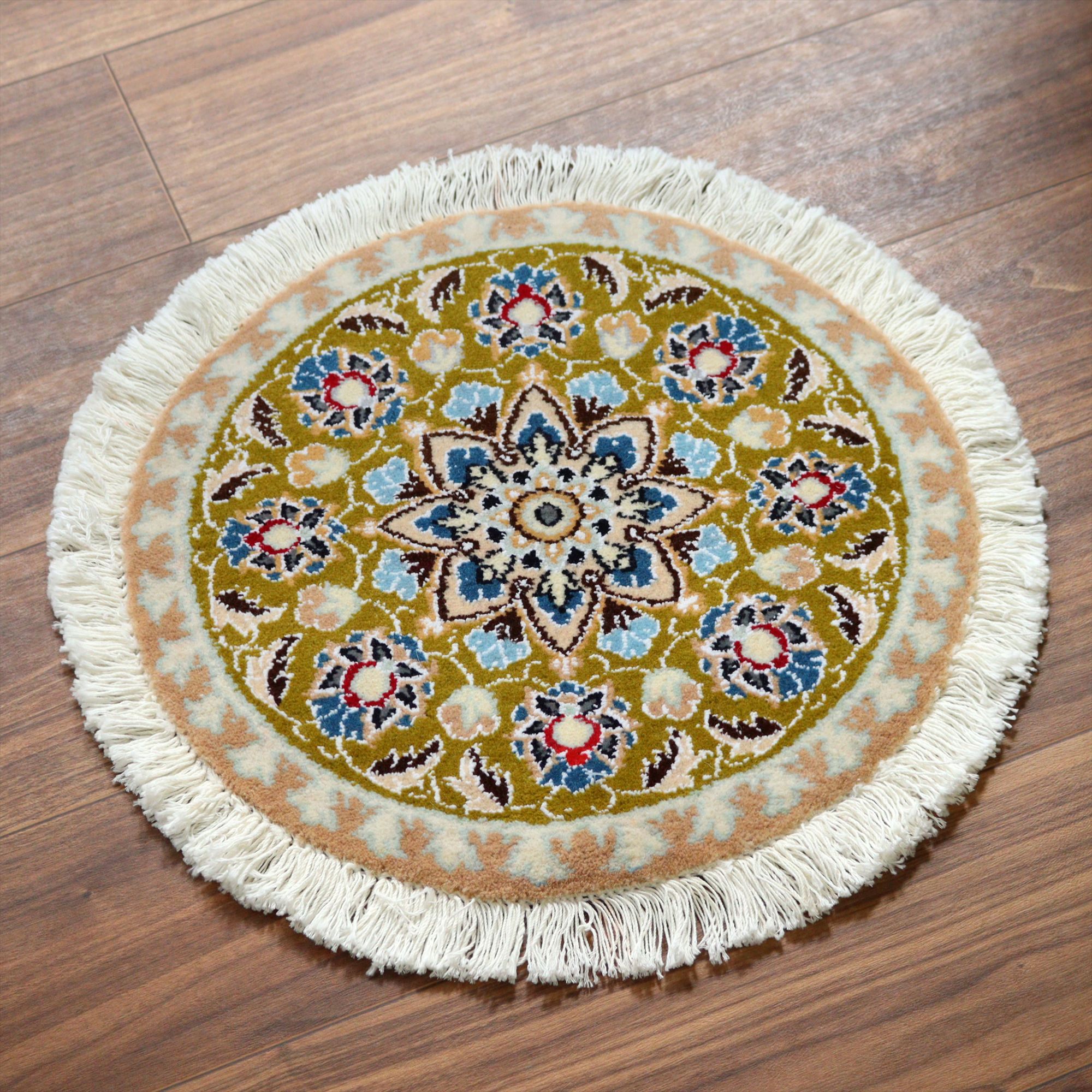 ペルシャ絨毯 ナイン 円形41cm Nain 9La/黄緑