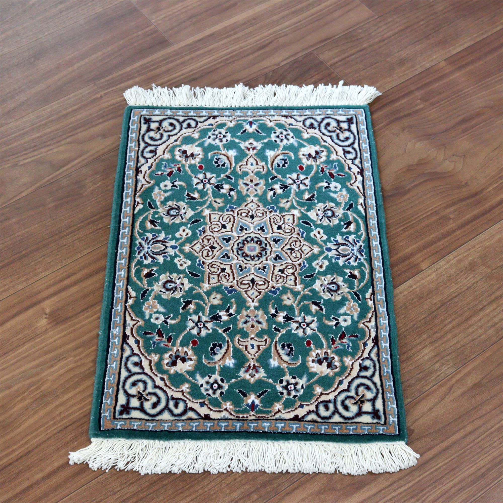ペルシャ絨毯 ナイン59×41cm Nain 9La エメラルド