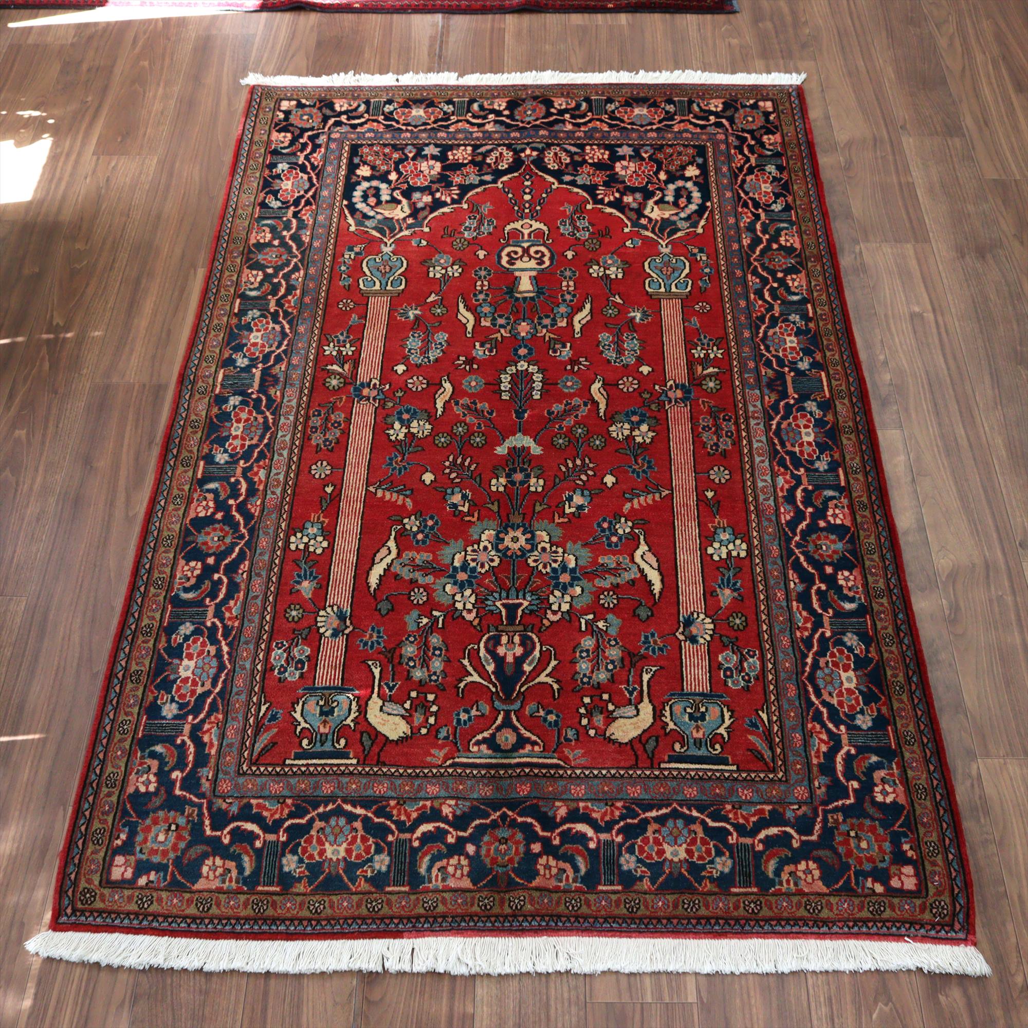 イランの手織り絨毯 カシャーン212×131cm 赤いミフラープ ペルシャ絨毯