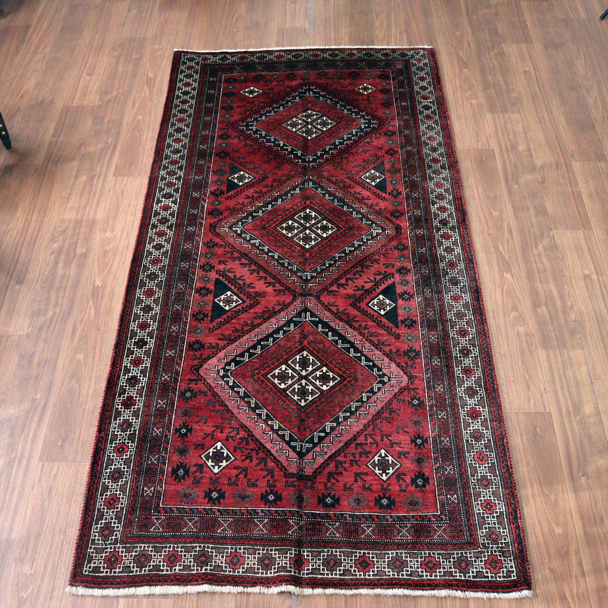 トライバルラグ バルーチ249×123cm 部族絨毯 ３つのメダリオン