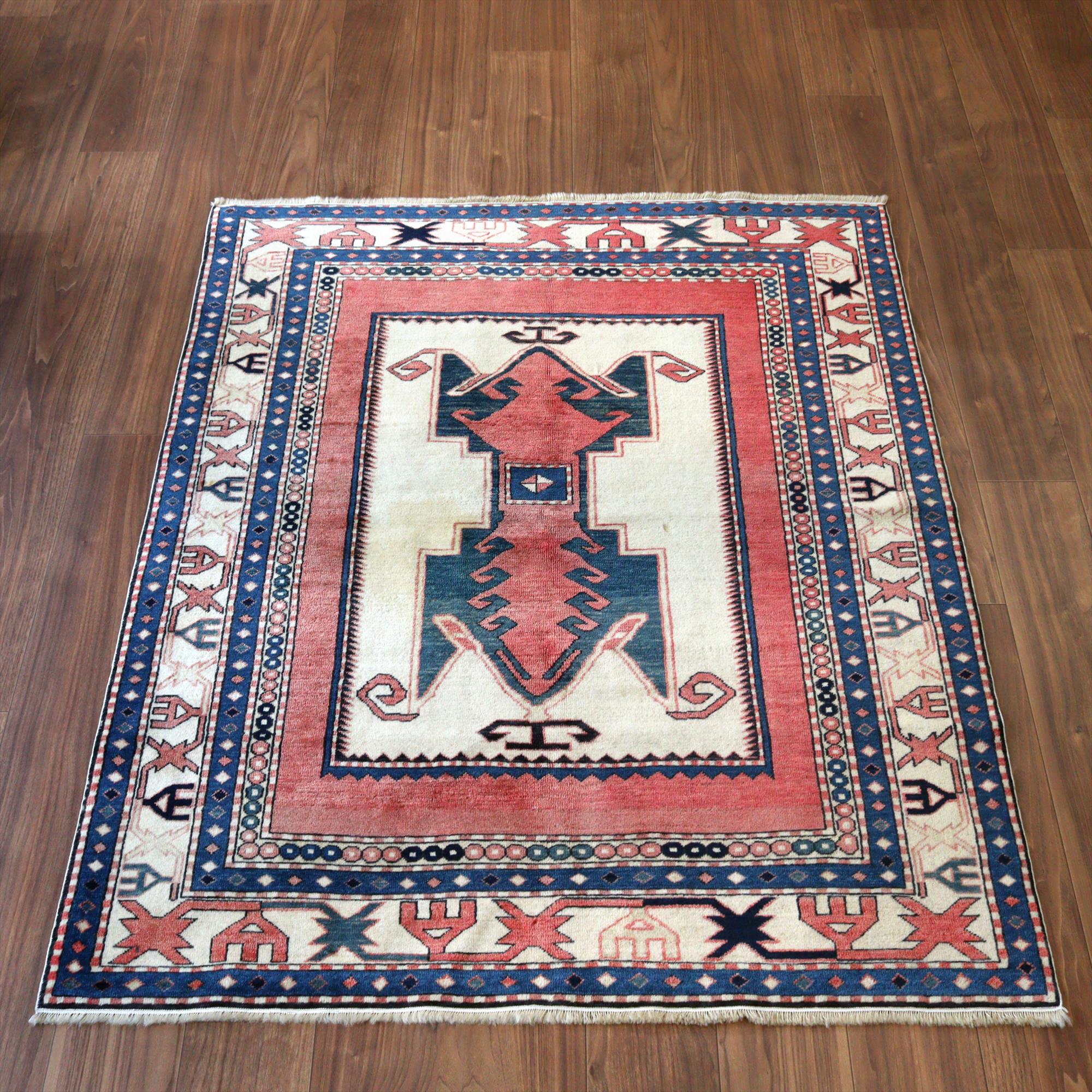 オールドラグ シルヴァン150×120cm 手織り絨毯 幾何学モチーフ