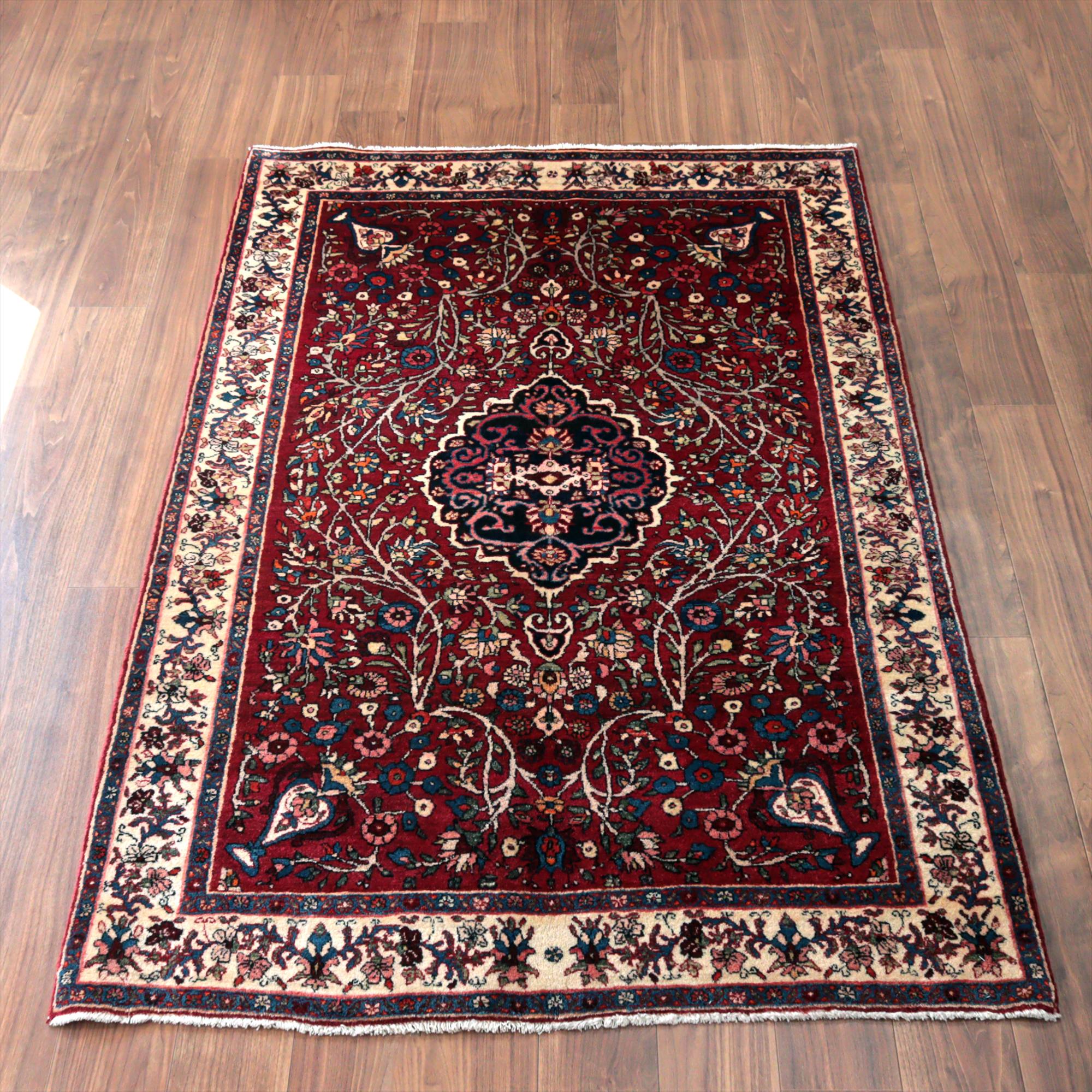 ペルシャ絨毯 サーベ202×131cm 連なるフラワーデザイン 手織りラグ