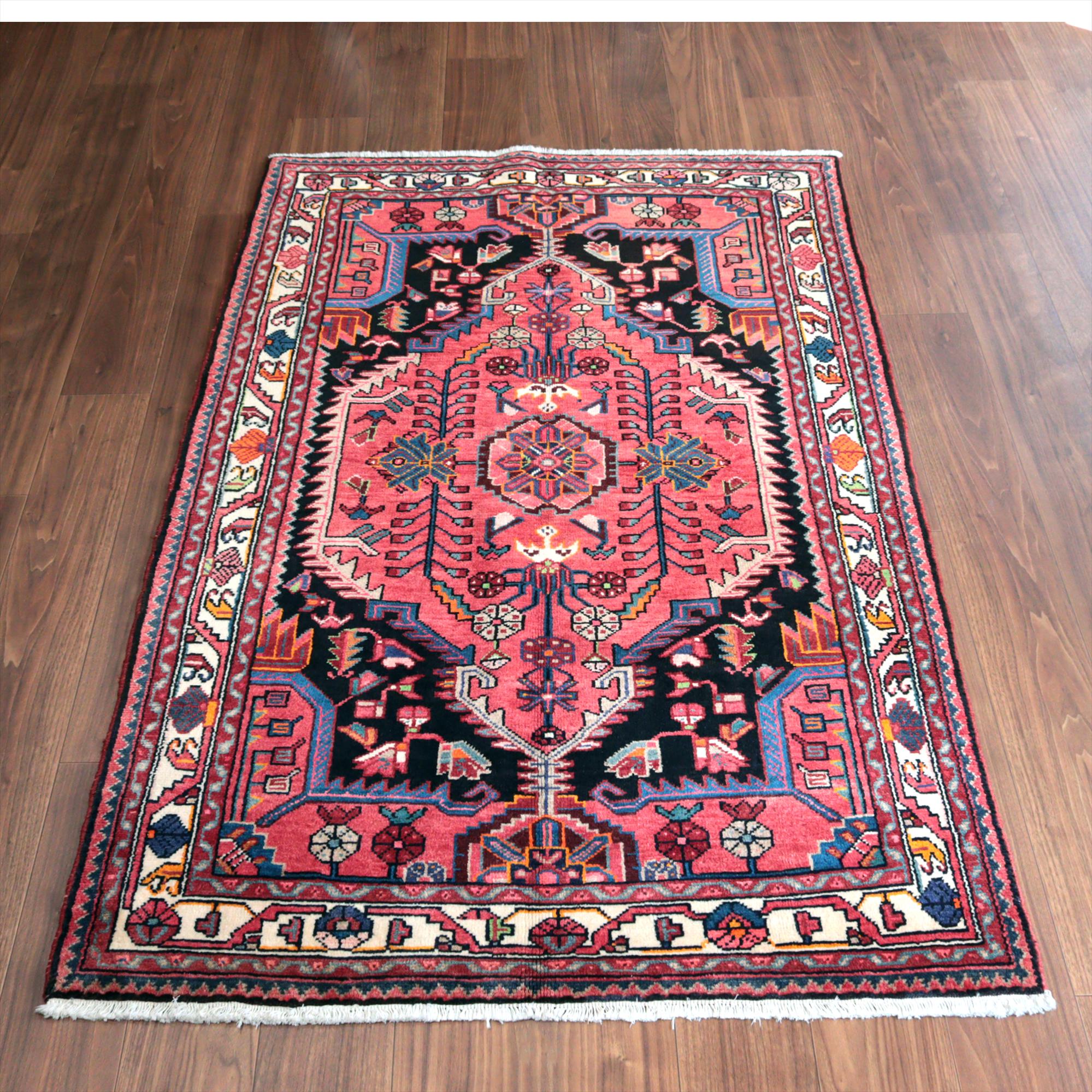 イランの手織りラグ トイセルカン177×114cm メダリオンと小花 レッド＆ネイビー